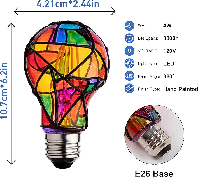Stained Glass Light Bulb,Rainbow Painted Light Bulb,Mosaic Light Bulb,4W 120V,Multi Colored Colorful Light Bulb Indoor,Fun Romantic Light Bulbs,Unique Decorative Light Bulbs