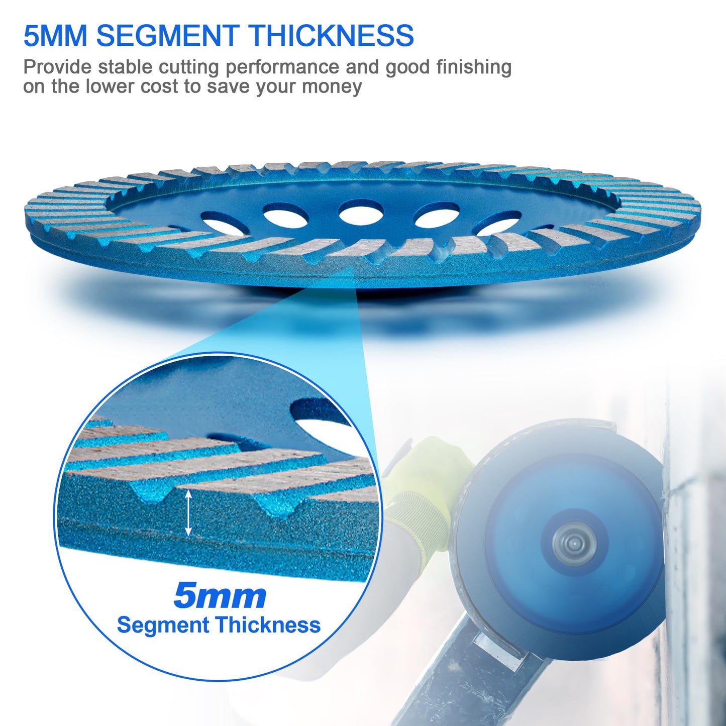 SWIGRANCE Diamond Concrete Grinding Cup Wheels 180mm 7" Turbo Row Segment, Fits 7/8" Arbor, Shaping Polishing Cleaning Concrete Masonry Marble Granite Brick