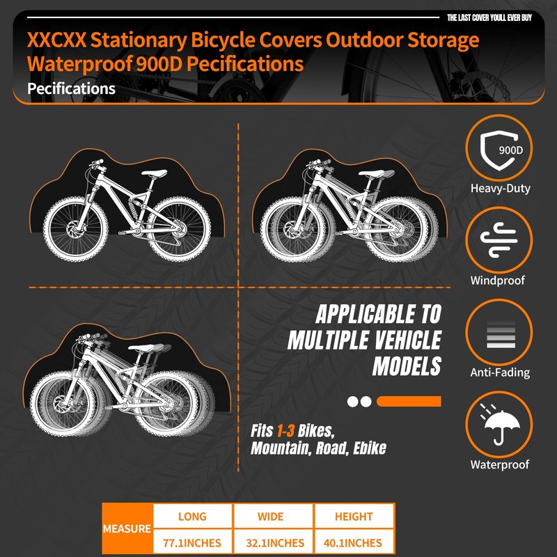 Bike Cover for 1/2/3Bike-900D Heavy Duty Waterproof Bicycle Cover&Outdoor Bike Storage Protection against Snow,rain|Bike Cover for eBike,Mountain,Road,Hybrid,Scooter,Beach Cruiser Bike(L-1Bike Cover)