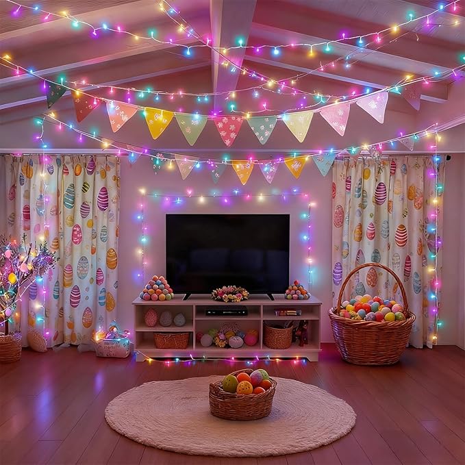 LJLNION 300 LED Easter String Lights, Extra Long 98.5FT Fairy Lights Outdoor Indoor, 8 Lighting Modes, Plug in Waterproof for Patio Garland Party Bedroom Garden Spring Decorations (Pastel Multicolor)