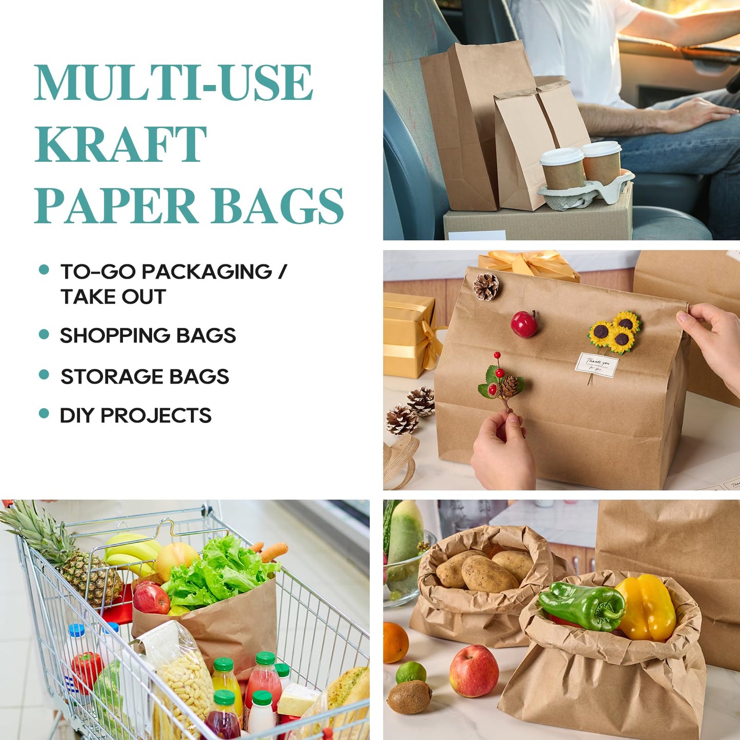 MUCHII 100 Count 57 LB Paper Grocery Bags, Large Brown Kraft Paper Bags for Storage, Shopping
