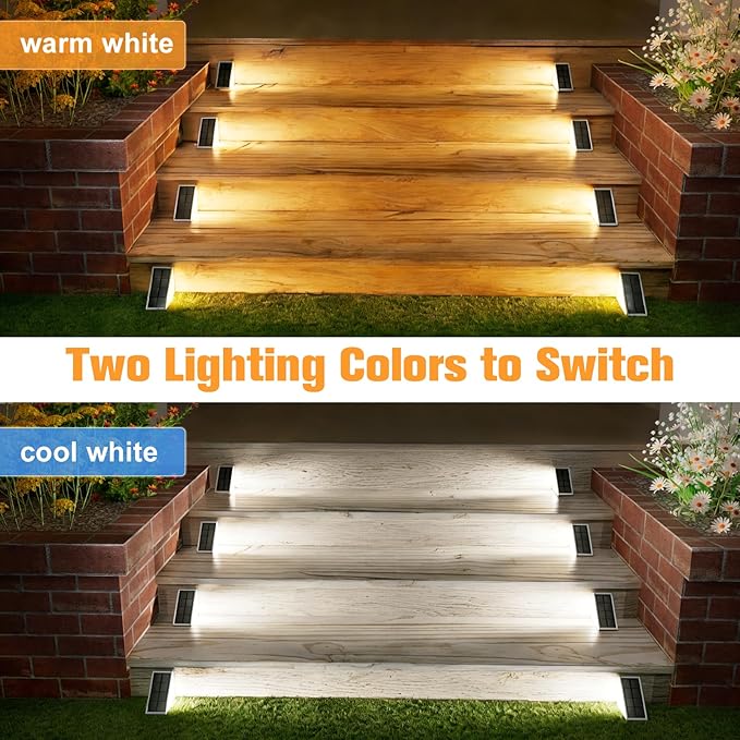 VOLISUN Solar Step Lights Outdoor Waterproof, LED Outdoor Stair Lights, Solar Step Light for Outside, Warm&Cool White Deck Light Decor for Stair,Front Porch and Patio(Gray,12 Pack)