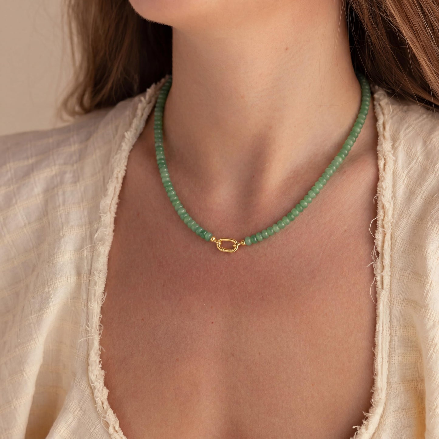 CONRAN KREMIX Green Stone Beaded Necklace for Women,Natural Gemstone Bead Choker Necklaces Boho Summer Beach Layering Necklace Jewelry Gift for Women