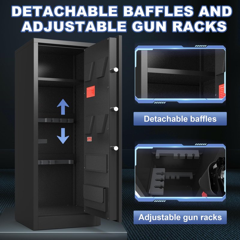 Marcree 8-10 Gun Safe for Rifles & Pistols, Quick Access Rifle Safe with Dual Alarm, Mute Mode, Adjustable Shelves & Pistol Pockets, Gun Cabinet for Shotguns