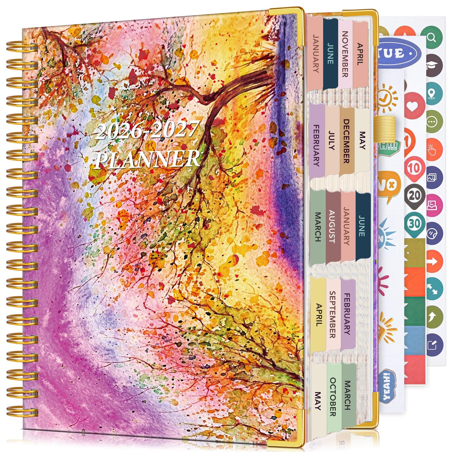 Planner 2026-2027, 18 Months Weekly and Monthly Daily Planner from January 2026 - June 2027, 8.5" x 11" A4 Large Hardcover Agenda Organizer Book 2026 with Tabs, Spiral Yearly Calendar Planners for School Work Home, Autumn Tree