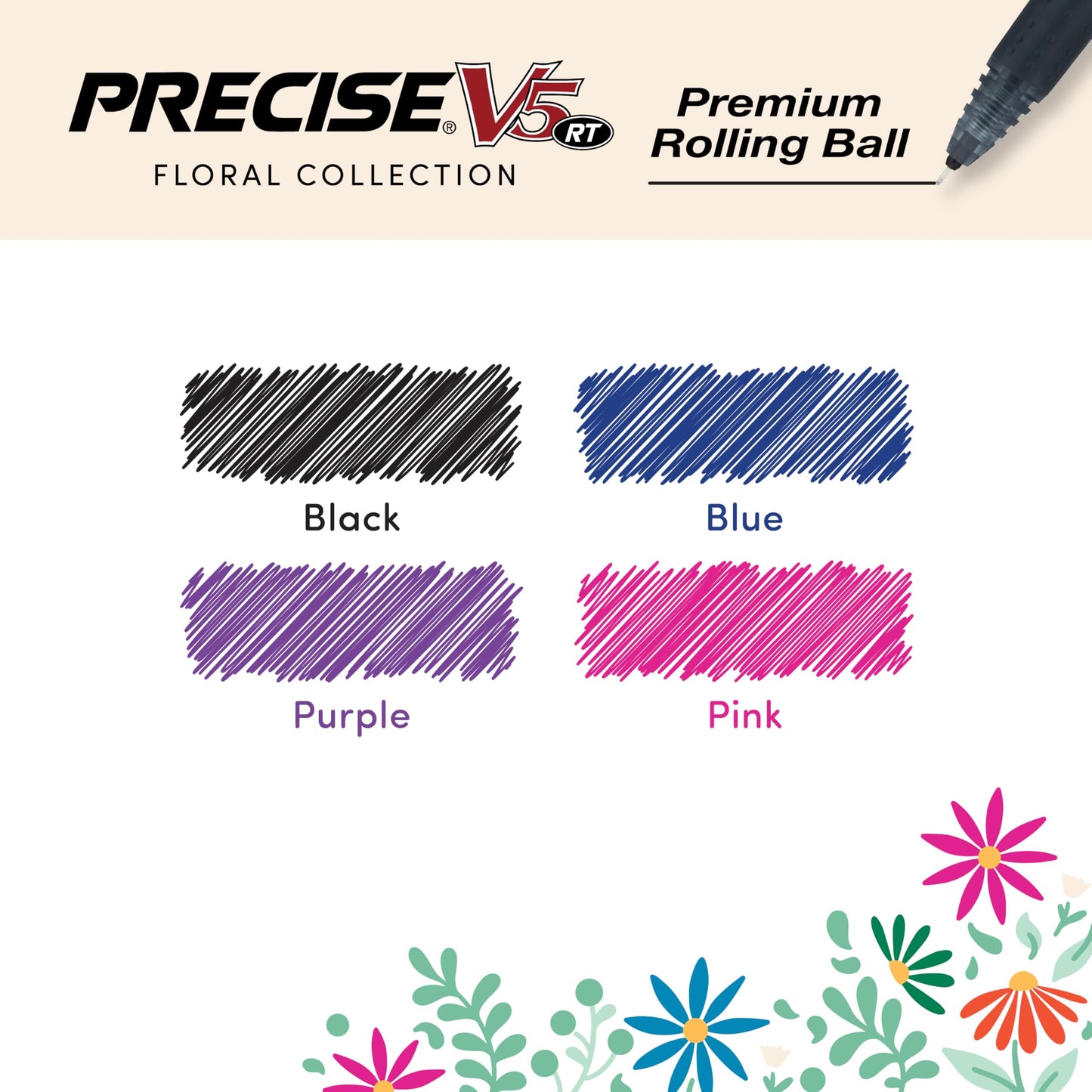 Pilot, Precise Premium Rolling Ball Pens, Floral Collection, Extra Fine Point 0.5 mm, 7 Pack, Ultra-Smooth Writing, Assorted Designs