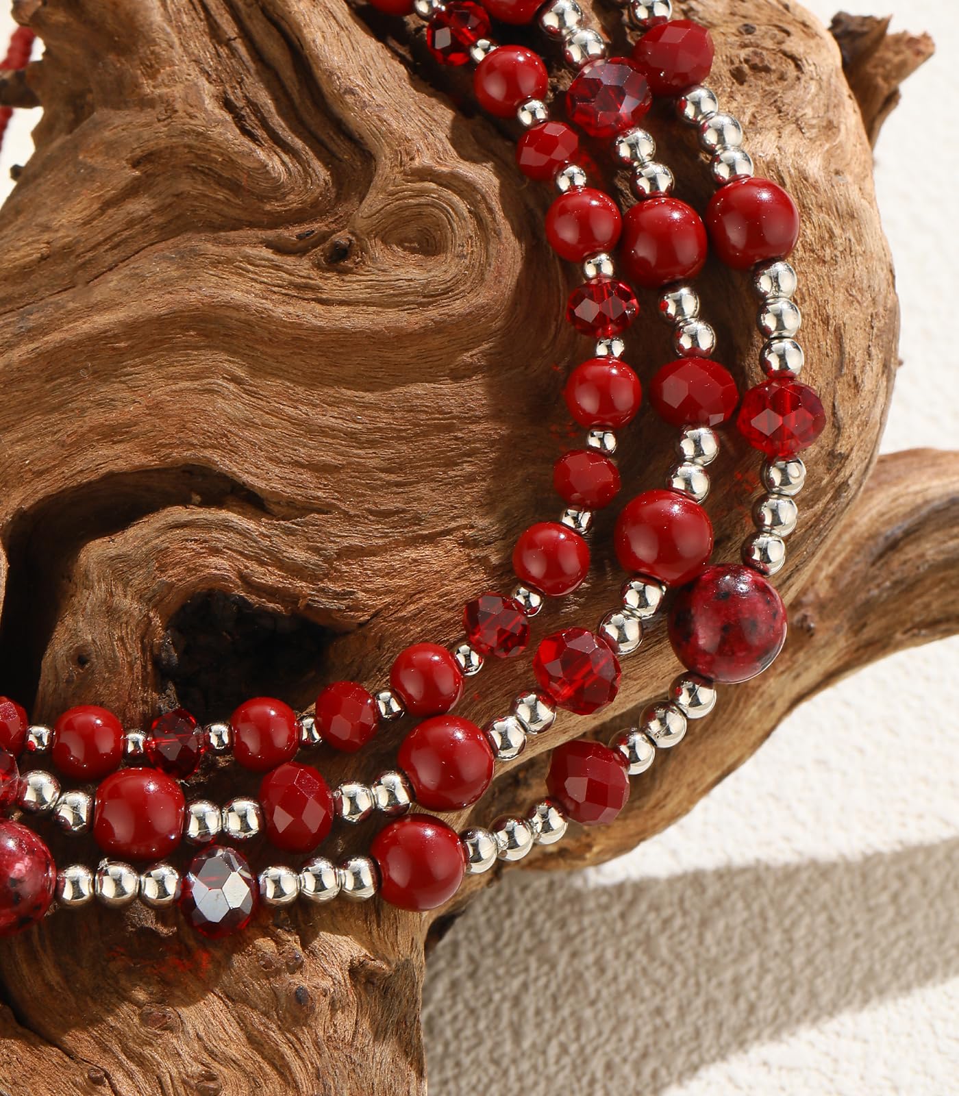 Noessla Beaded Statement Necklaces for Women Layered Chunky Bead Necklace Fashion Costume Jewelry Gifts for Mom(Red)