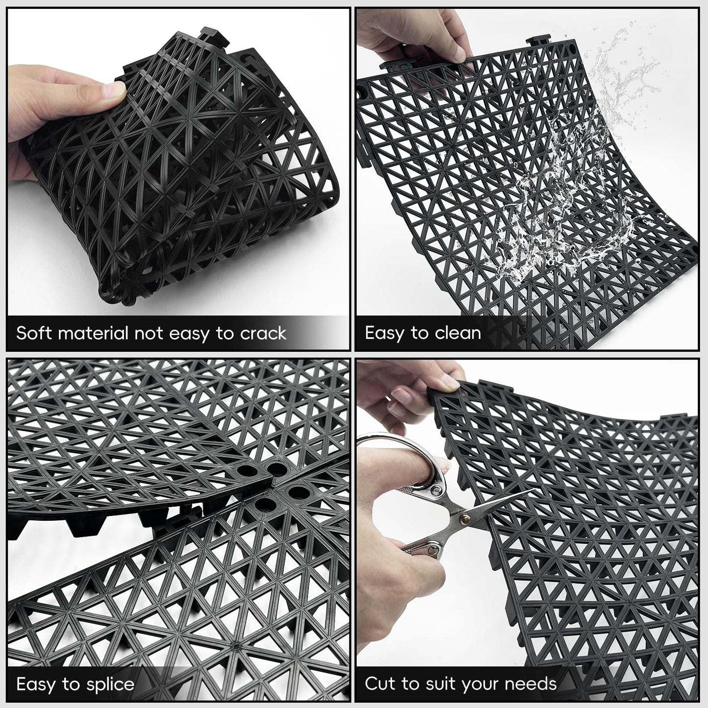 RITOLLO Modular Interlocking Cushion Drainage Floor Tiles, 16-Pack 11.8"x11.8" PVC Raised Non-Slip Interlocking Mats with Drain Holes for Deck, Pool, Garage, Shower, Patio, Bathroom, Sauna, Yard