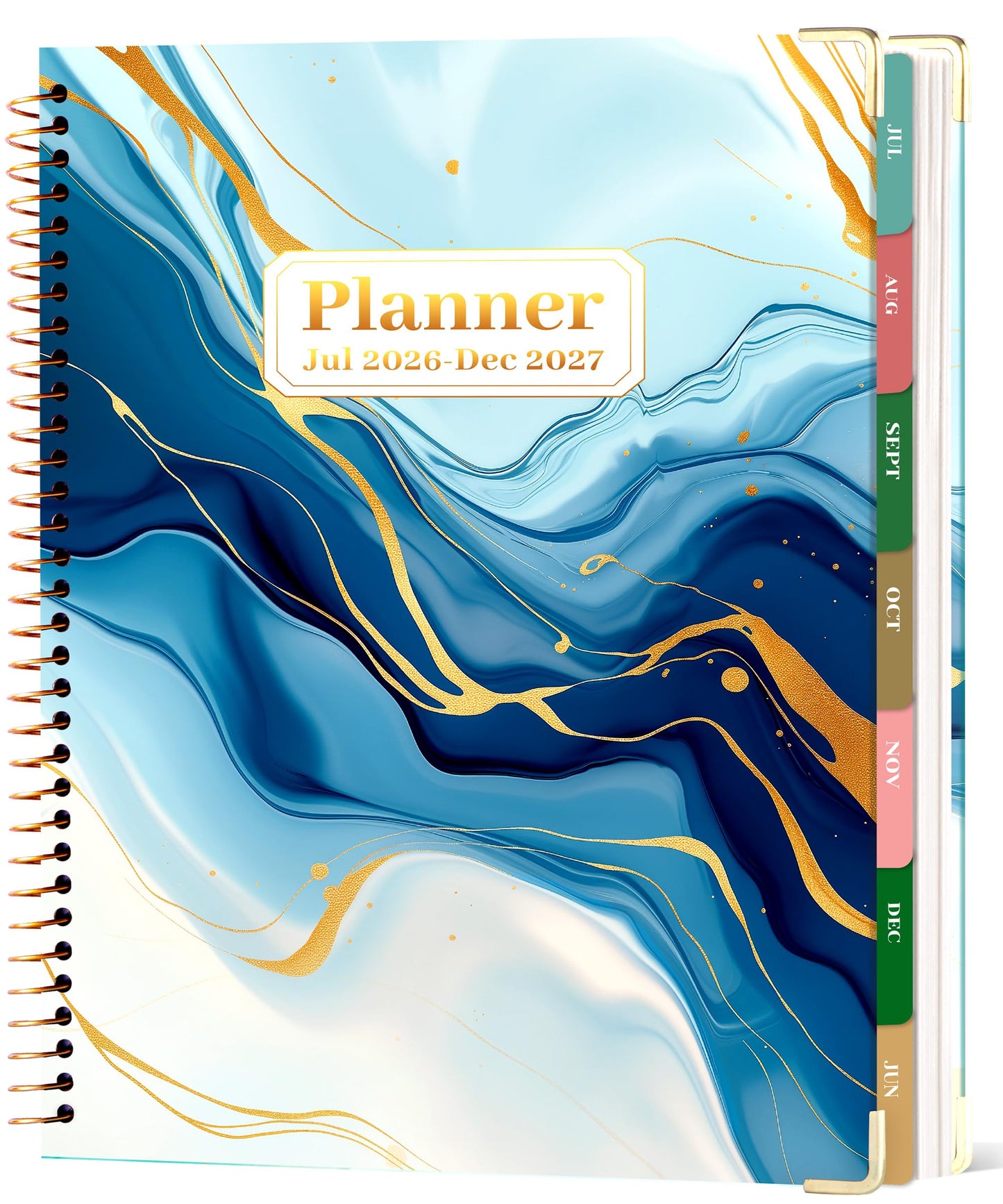 CAGIE Planner 2026-2027, 18 Month Weekly and Monthly Planner, Marble Design Calendar with Tabs, Jul 2026–Dec 2027, Large 8.5" x 11" A4 Hardcover Spiral Agenda Planner for Home, Work, School and Teacher (Blue）