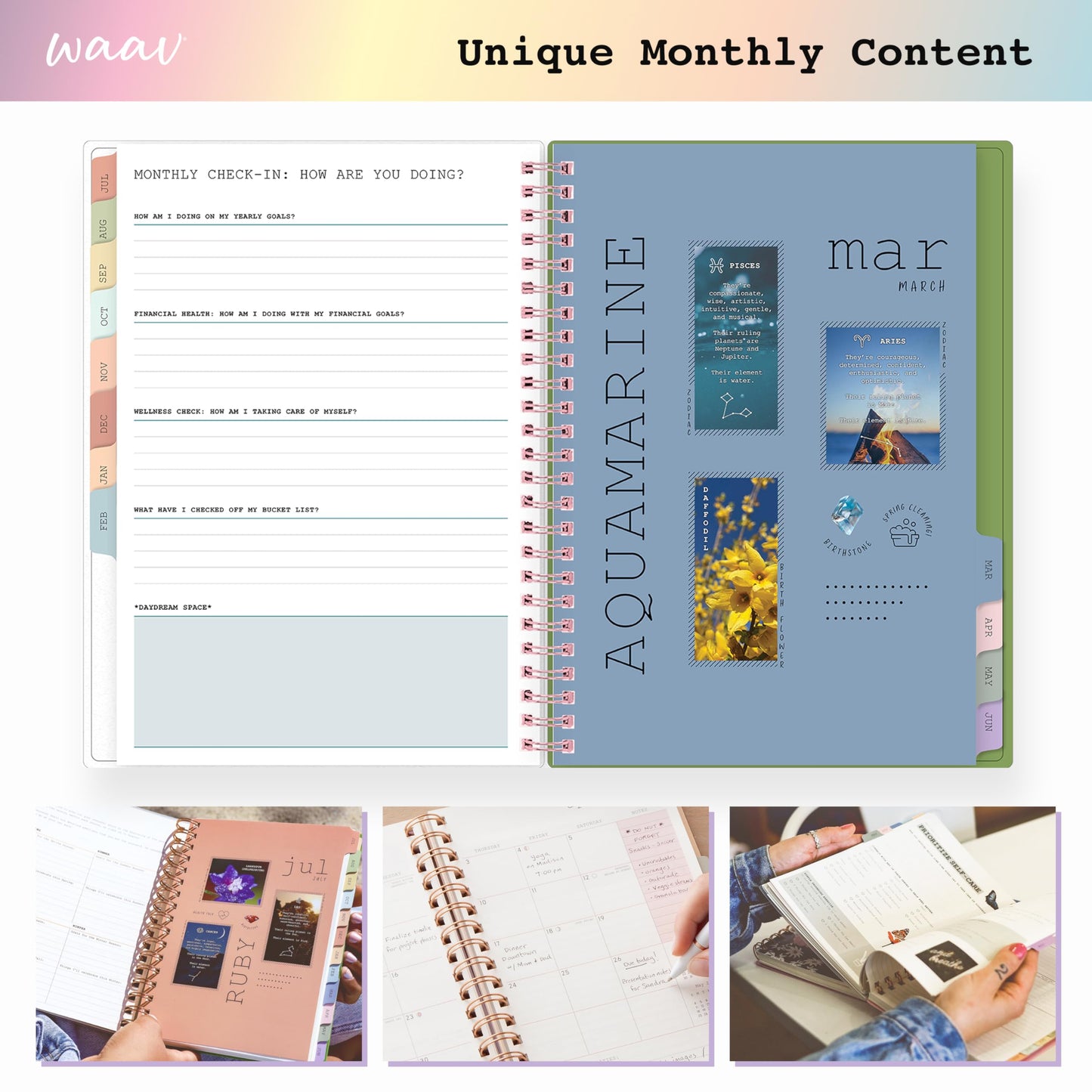 Blue Sky WAAV 2026-2027 Weekly and Monthly Academic Year Planner Calendar, July 2026 - June 2027, 5.875" x 8.625", Flexible Cover, Wirebound, Laminated Tabs, Storage Pocket, Includes 20 Extra Notes Pages, Michelle