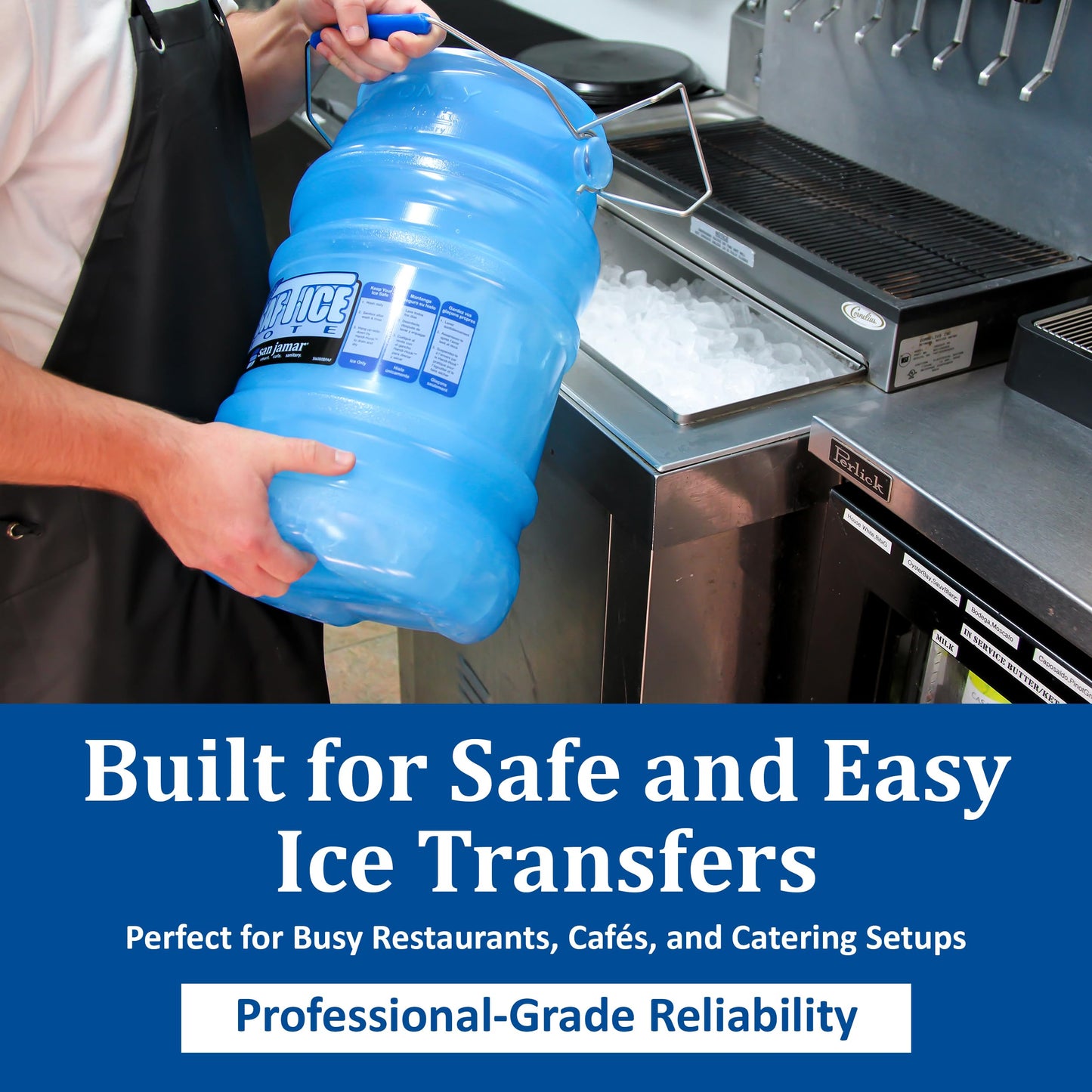 San Jamar Saf-T-Ice Ice Tote with Ice Machine Hanger for Bars, Restaurants, Kitchens, and Fast Food, Polycarbonate, 6 Gallons, Blue, (Pack of 2)