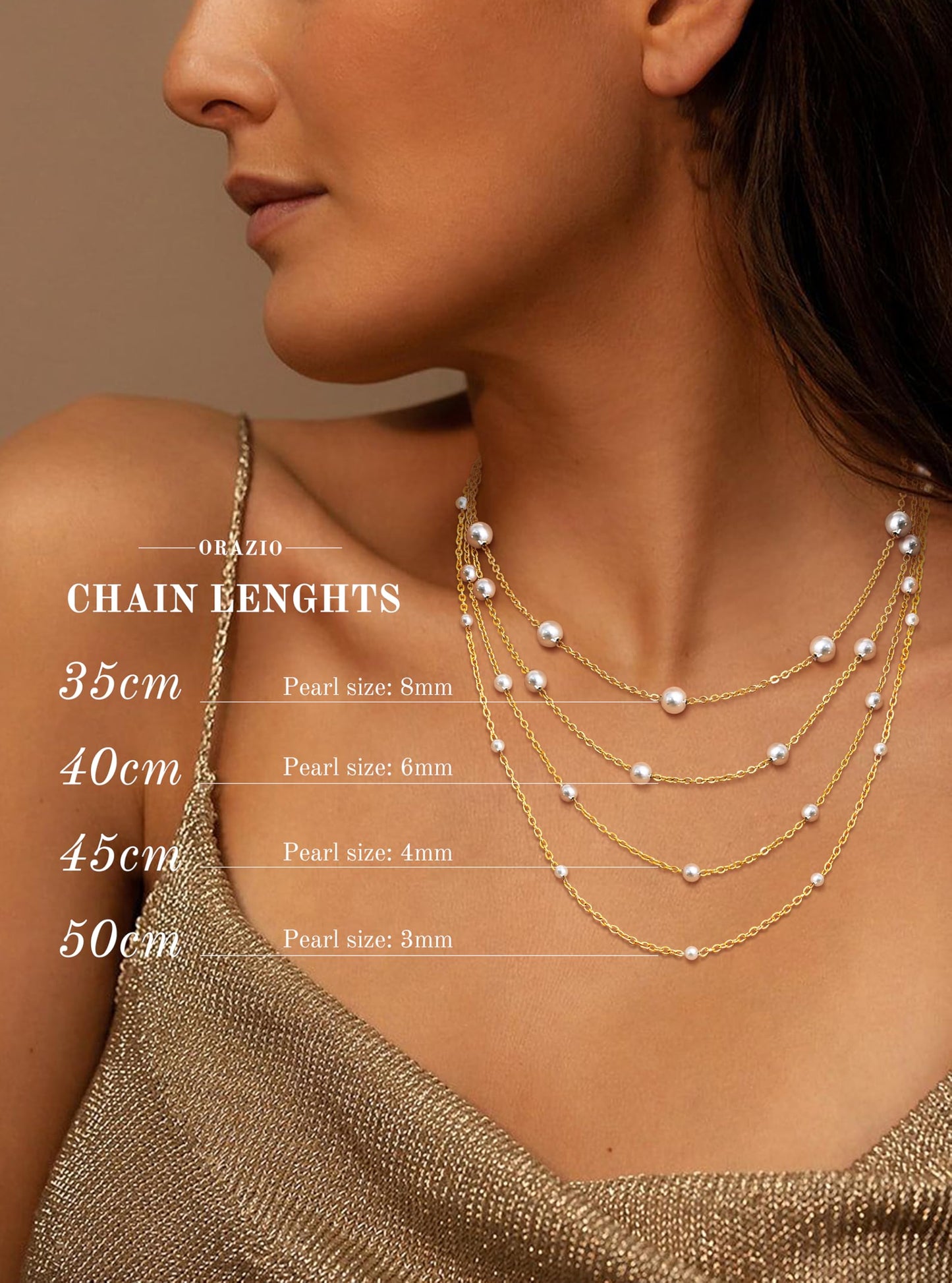ORAZIO Dainty Gold Pearl Necklaces for Women, 14K Gold Plated Faux Pearl Choker Necklaces Trendy Small Pearl Necklace Strand Wedding Prom Bridal Pearls Jewelry Gifts 20 in 6mm