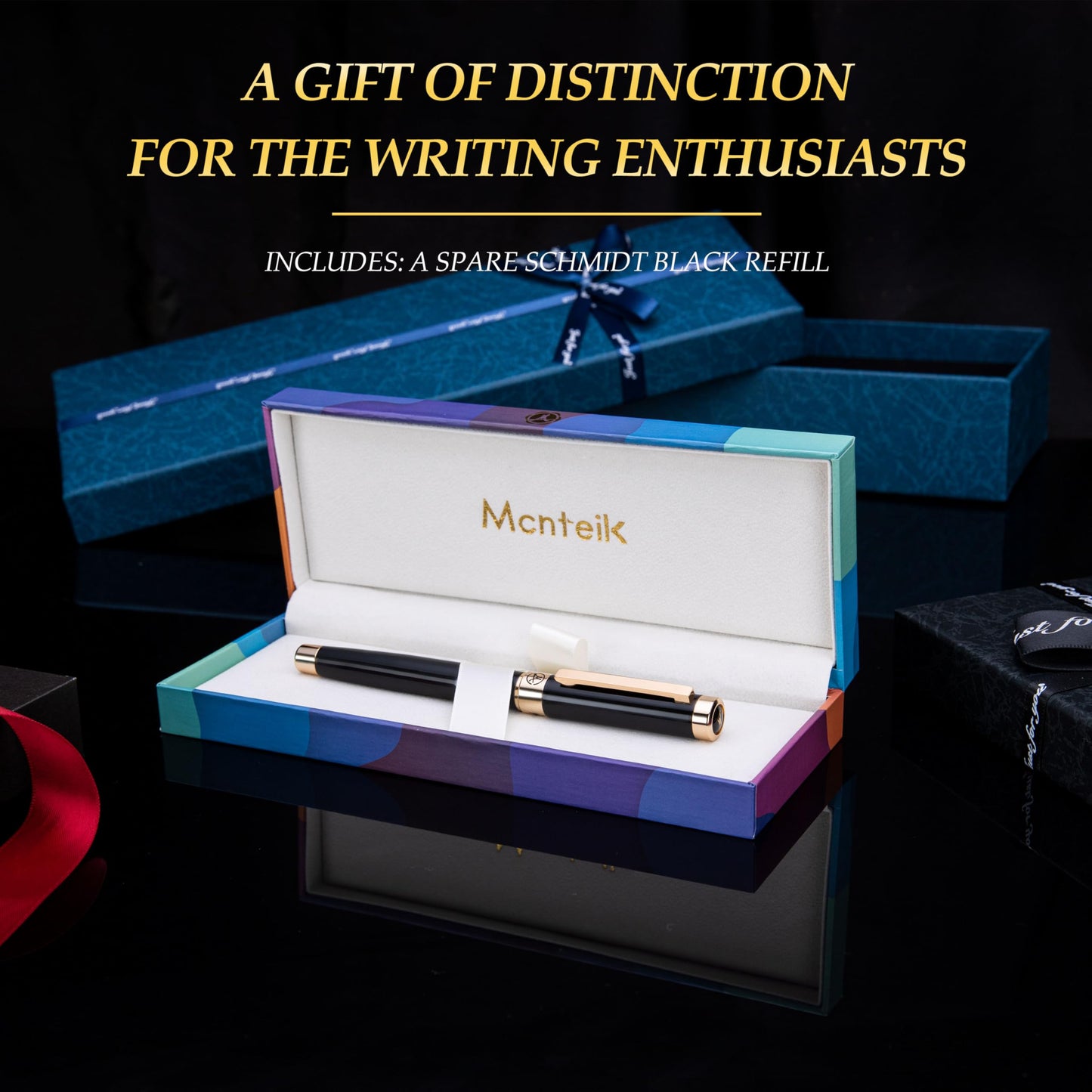 MCNTEIK Black Rollerball Pen With 24K Gold Finish, Luxury Grade Craftsmanship Pen, Schmidt 888F Ink Refill, Exquisite Men's And Women's Gift Pen Set, Professional, Writing, Executive,Office, Nice Pen