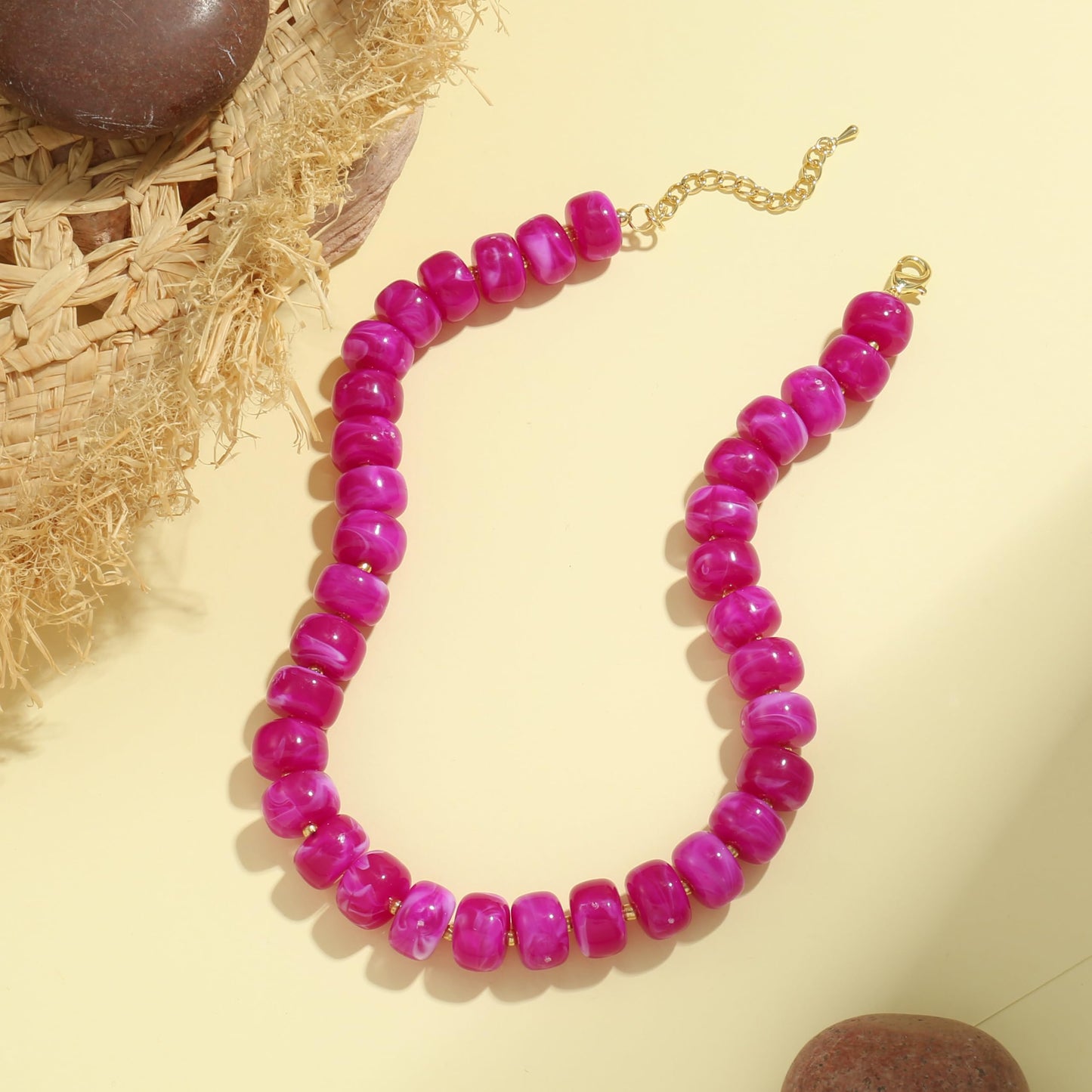 Badu Rose Chunky Beaded Necklace for Women,Acrylic Bead Choker Statement Necklace Cute Trendy Necklaces Jewelry Gifts