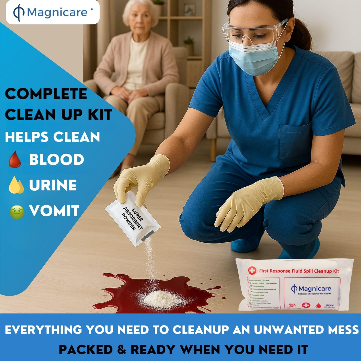 Bloodborne Pathogen & Vomit Cleanup Kit - Be OSHA Compliant| Comprehensive First Response Spill Kit for Bodily Fluids | Bodily Fluid Clean Up Bag| Ideal for Schools, Restaurants & Retirement Homes