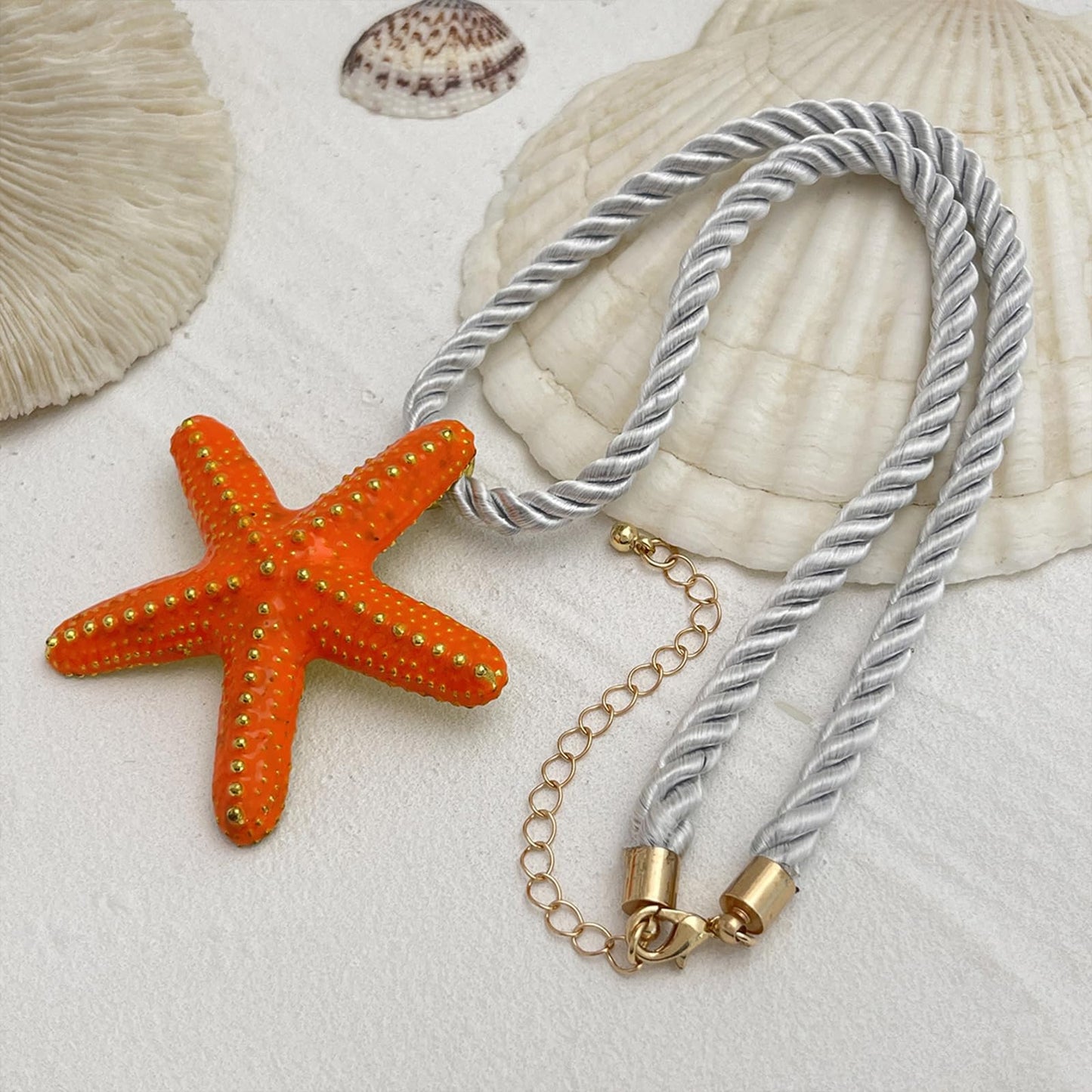 Nojess Starfish Necklace for Women Large Star Pendant Necklaces Beach Necklaces Statement Chunky Necklaces Summer Holiday Beach Party Jewelry (Orange Starfish Necklace)