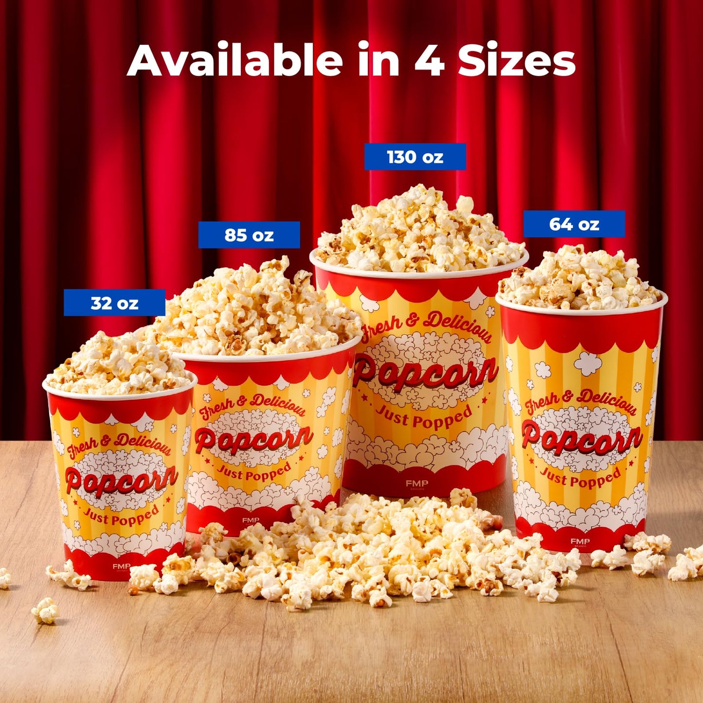 Fit Meal Prep 25 Pack Classic Paper Popcorn Buckets Disposable, 64 Oz Grease Resistant Popcorn Bowls Cups for Machine Home Theater Carnival Movie Night
