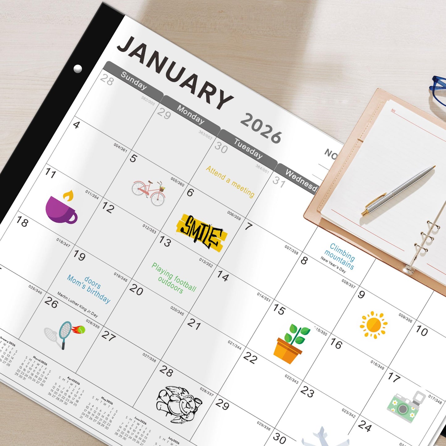 Desk Calendar 2026, KOPEESY 22" x 17" Large Desk Calendar, 18 Mouths From January 2026 to June 2027, Desktop Calendar with Notes and Thick Paper for Home, Office and School
