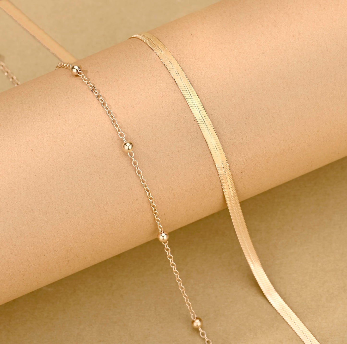 HERSIN Waist Chain for Women, 14K Gold Plated Layered Belly Belt Chains Beach Waist Beads Chain Waterproof Herringbone Snake Body Chain Summer Jewelry Accessories for Women