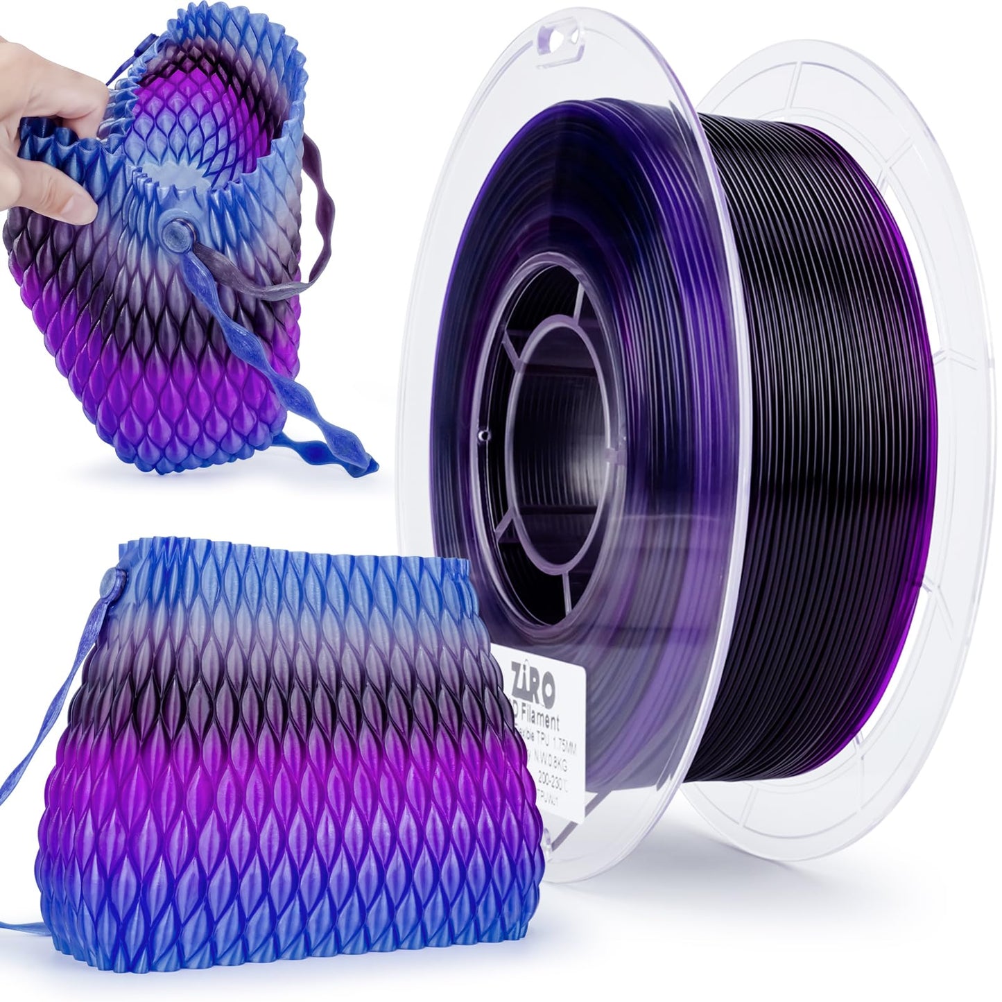 ZIRO TPU Filament 1.75mm, Shore 95A Hardness TPU, Flexible Fast Color Change Filament, Compatible with Most FDM Printers, Colorful and Soft 3D Printing Material, 0.8KG/ 1.76lbs Spool, Flex Nightsky