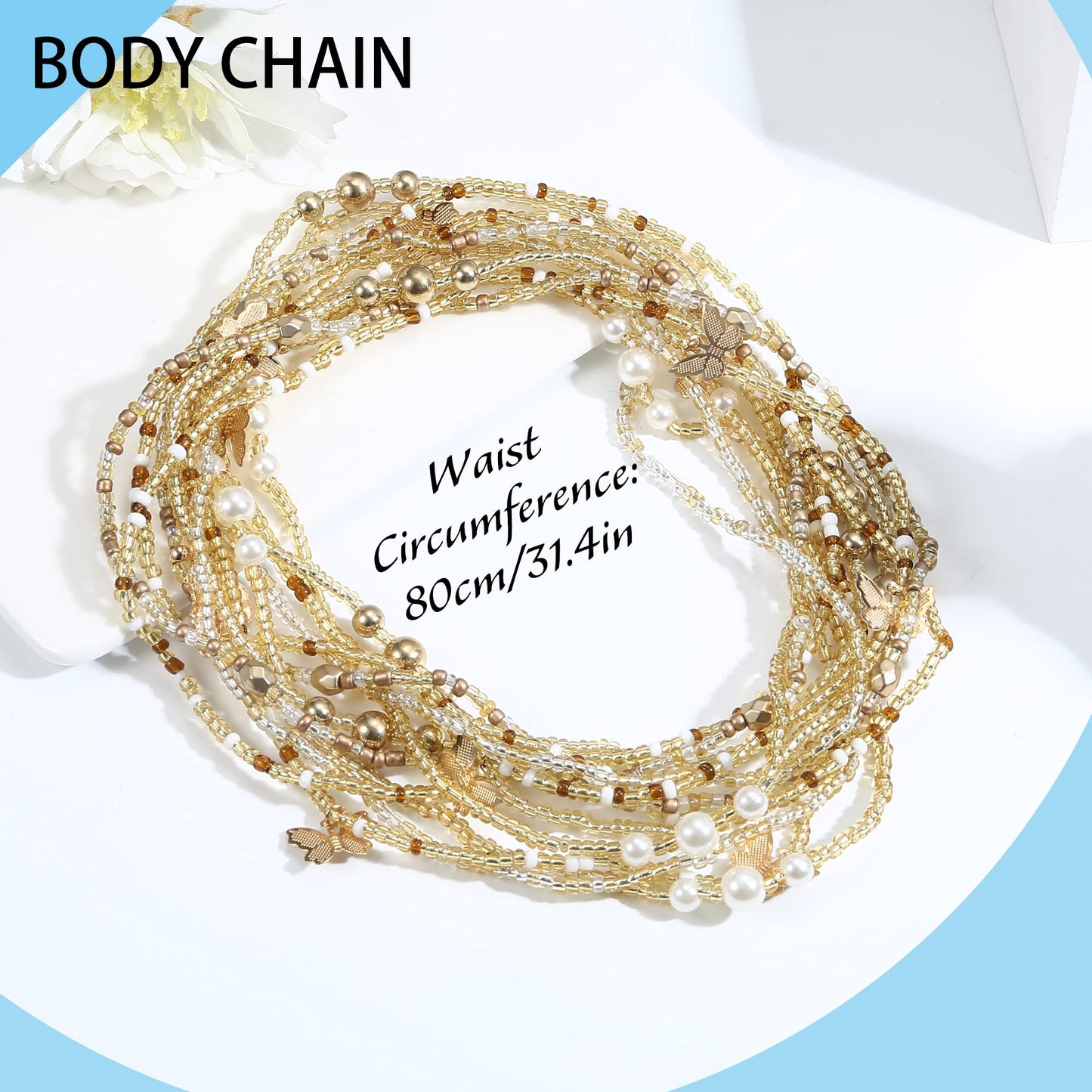 Helicopchain 6Pcs Waist Beads For Women African Waist Beads Belly Chain Beads Waist Elastic Bead Summer Body Chain Bikini Jewelry Gold