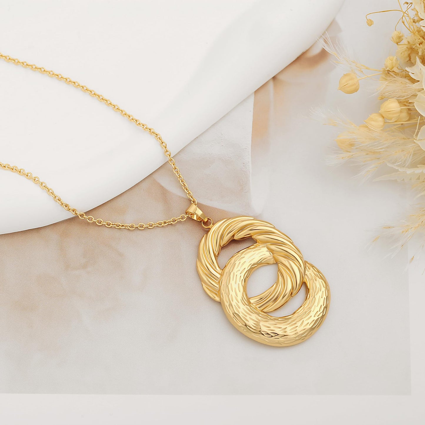 CANEVINKA 18K Gold Plated Trendy Long Sweater Chain Necklace for Women Large Pendant Sweater Y-Shaped Necklace Knot Circle Pendant