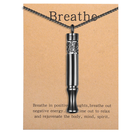 Anxiety Relief Pendant Mindfulness Breathing Necklace - Essential Oil Diffuser & Personal Inhaler Aromatherapy Necklaces for Women & Men (Black)