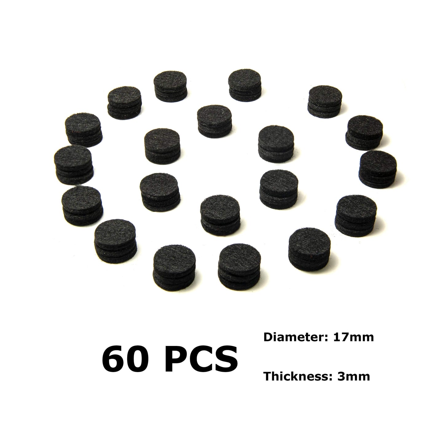 Wild Essentials Premium Quality 60pcs - 17mm Diameter, 3mm Thick Essential Oil Aromatherapy Necklace and Bracelet Diffuser Refill Pads (Jet Black color only)
