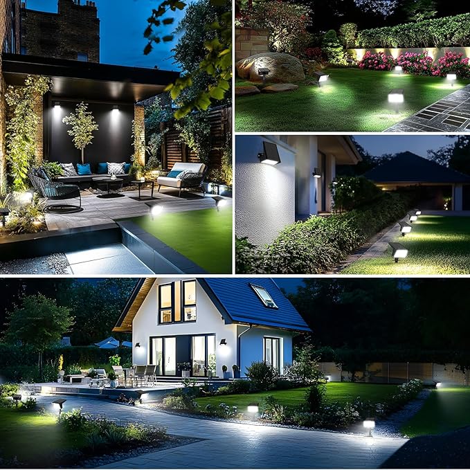 Solar Spot Lights Outdoor with 60 LED & Auto On/Off, 6 Pack Solar Lights Outdoor Waterproof IP68 with 3 Lighting Modes, 2-in-1 Solars Landscape Light for Outside, Garden, Yard(Cool White)