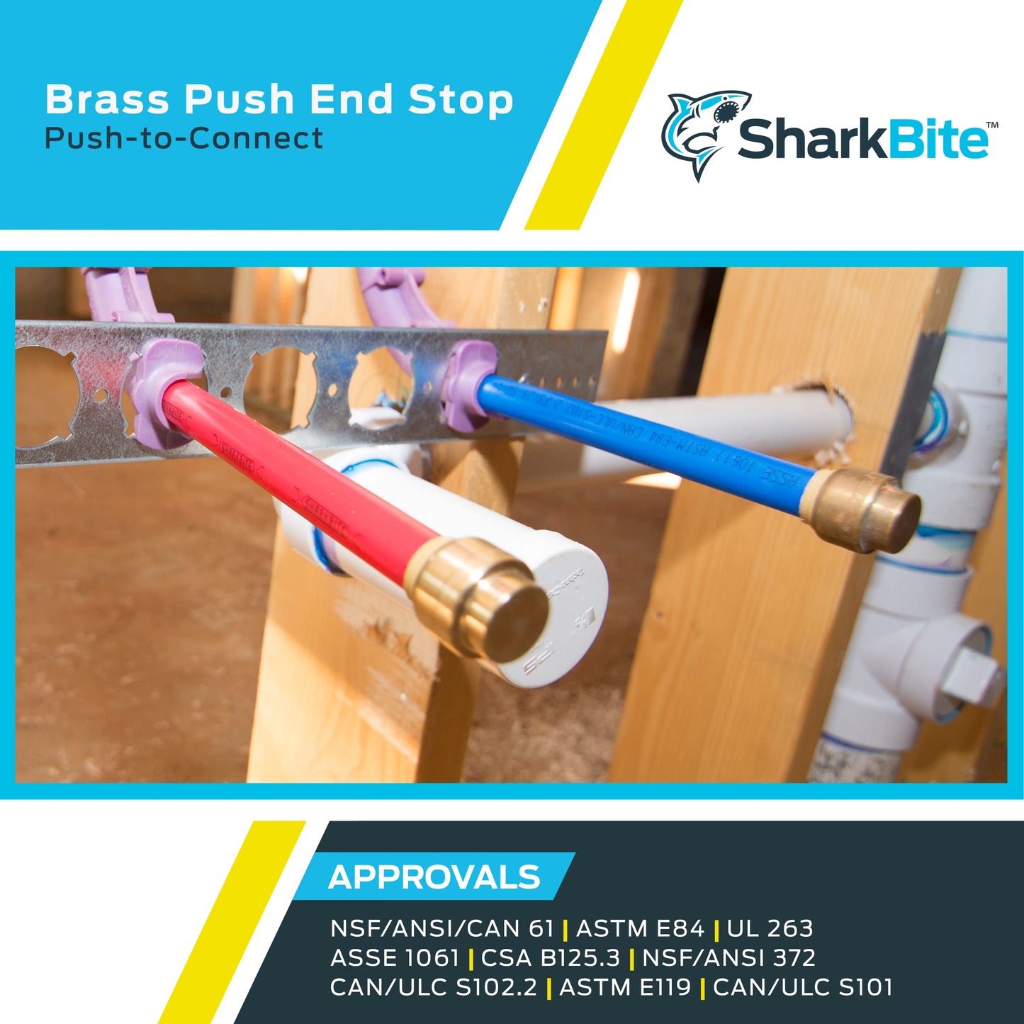 SharkBite 3/8 Inch (1/2 Inch OD) Push Cap, Pack of 6, Push to Connect Brass Plumbing Fitting, PEX Pipe, Copper, CPVC, PE-RT, HDPE, U512LF