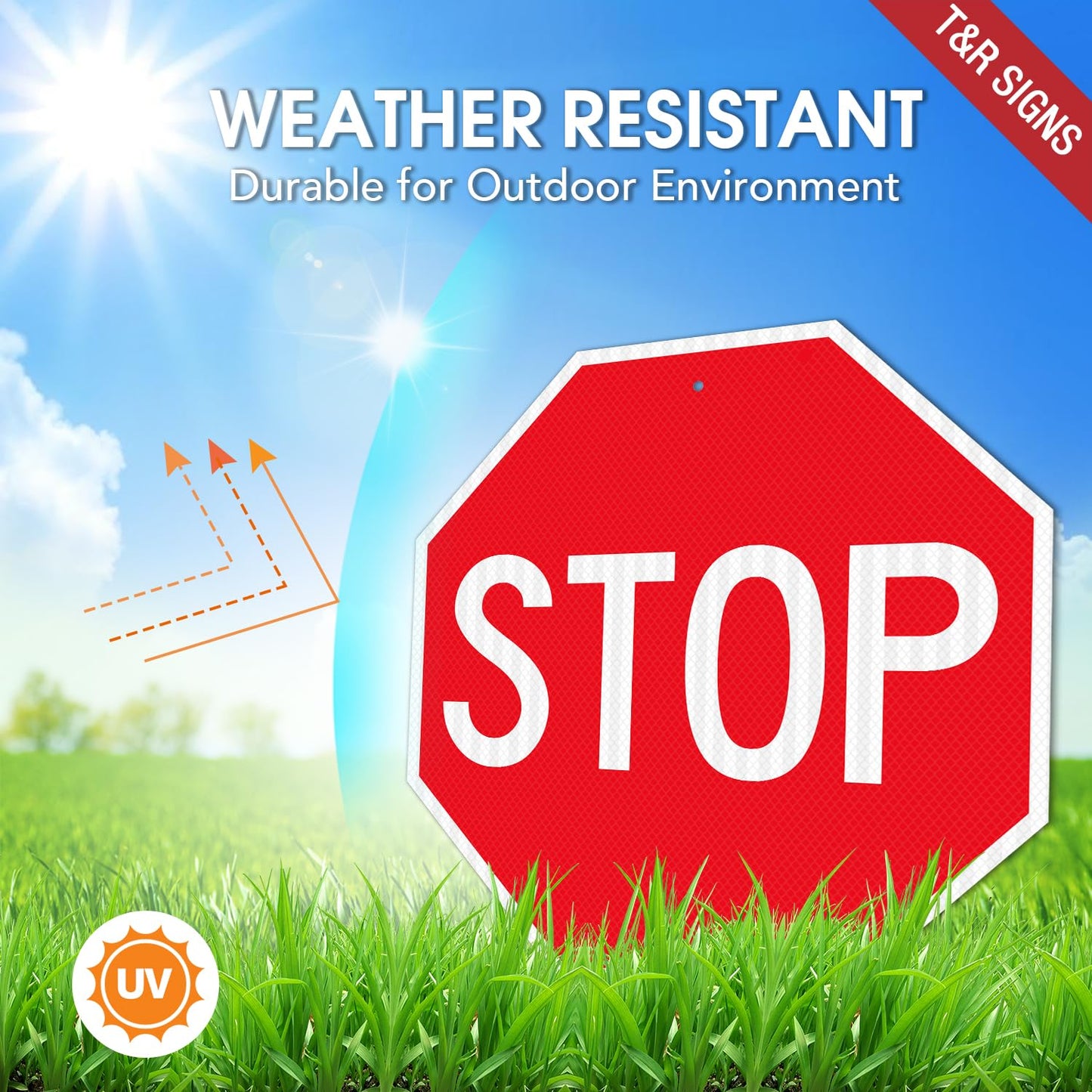 T&R (2 Pack) Large Stop Sign Street Road Sign 24 x 24 Inches. Engineer Grade Reflective Sheeting, Rust Free Aluminum, Weather Resistant, Waterproof, Fade Resistant, 2 Pre-drilled Holes