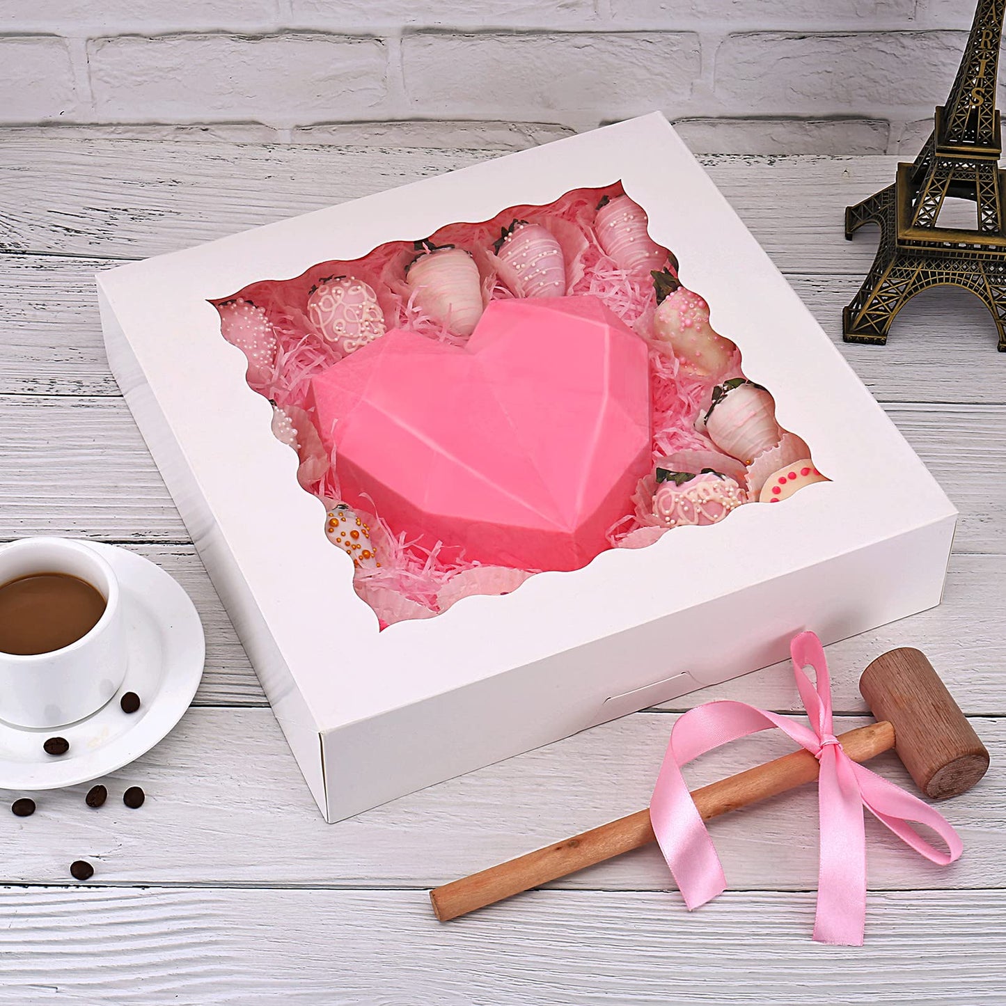 Tcoivs 20-Pack Pie Boxes 12" x 12" x 2.5", Bakery Boxes with Window, White Cookie Boxes, Auto-Popup Treat Boxes for Pies, Muffins, Donuts and Pastries