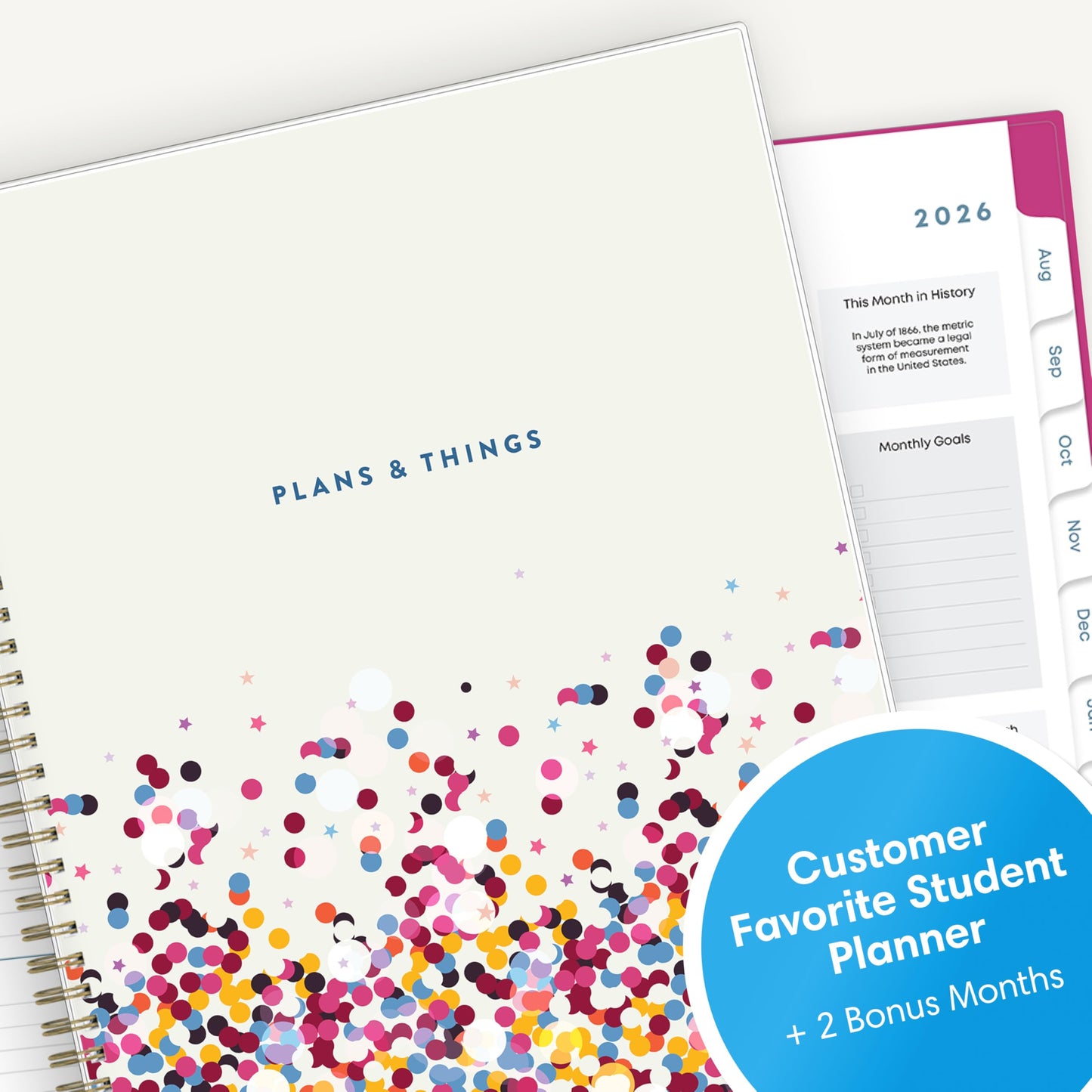 Blue Sky 2026-2027 Weekly and Monthly Academic Year Student Planner Calendar, July 2026 - June 2027, 8.5" x 11", Flexible Cover, Wirebound, Laminated Tabs, Star Confetti Bright