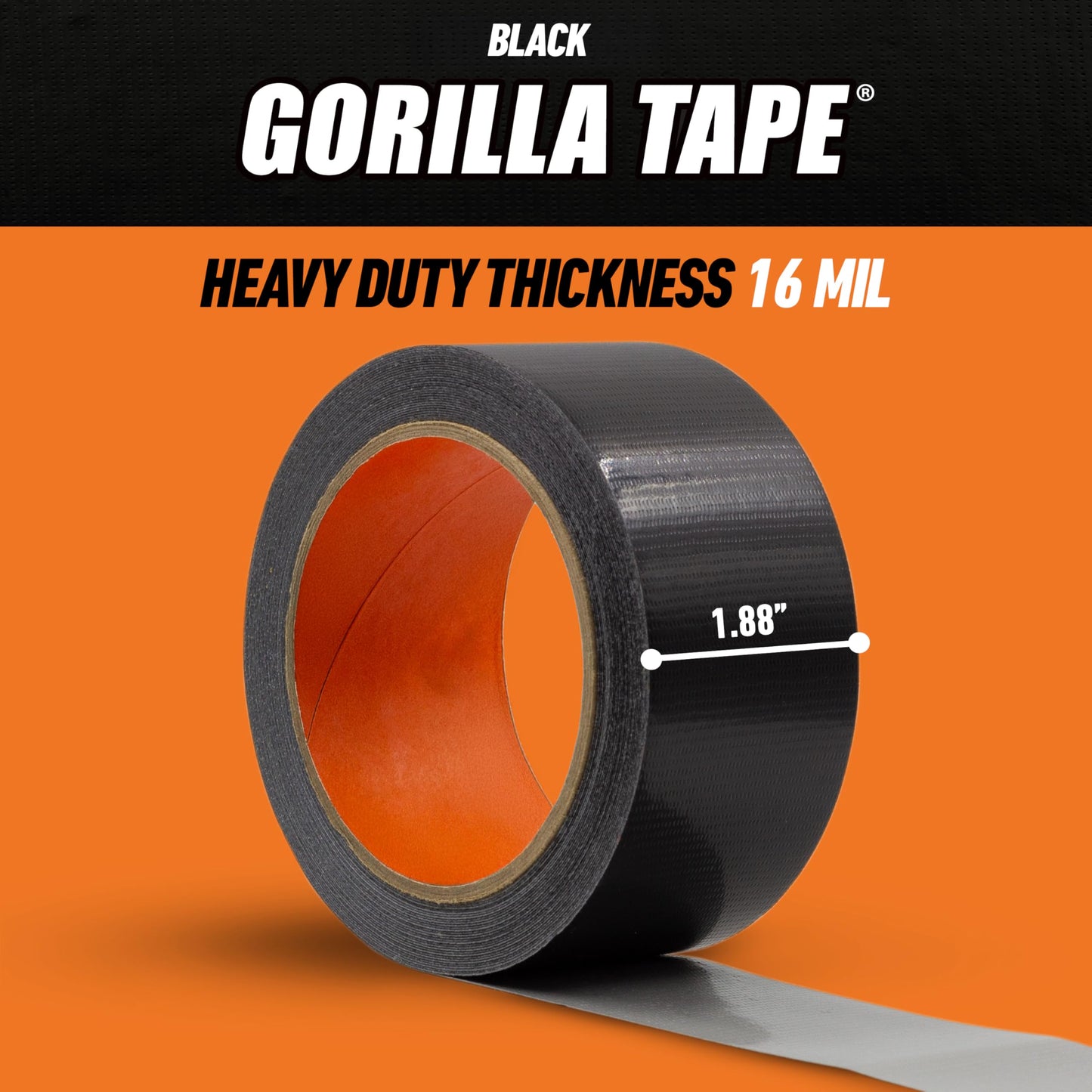 Gorilla Tape, Duct, Utility, Triple Layer Strength, Indoor & Outdoor, Weather Resistant Shell, 1.88 in x 10 yd, Black, (Pack of 24)