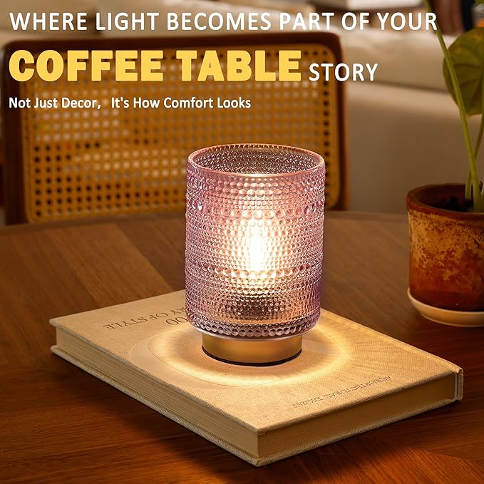 Battery Operated Decorative Lamp with Timer, Small Cozy Ambience Lamps for Shelf/Bedside/Table Decor, Cordless Table Lamp with LED Bulb for Girls Room/Dorm/Office Desk/Cubicle/Bathroom Decor-PINK