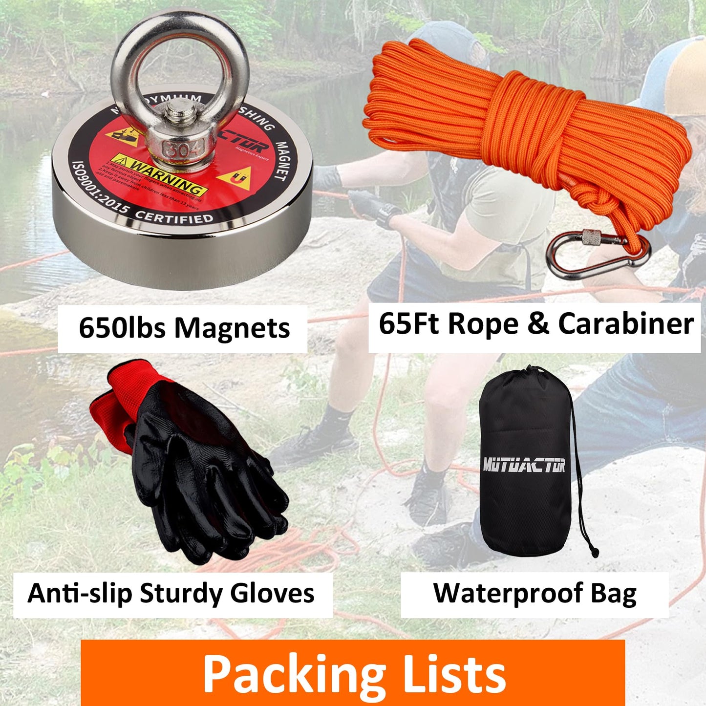 MUTUACTOR Strong Fishing Magnets,Φ 2.95” Heavy Duty Magnet Fishing Kit with 20Ft Duarble Rope,Powerful 650lbs Neodymium Magnet Fishing for Treasure Hunting Retrieving Metallic Tools in Lakes Rivers