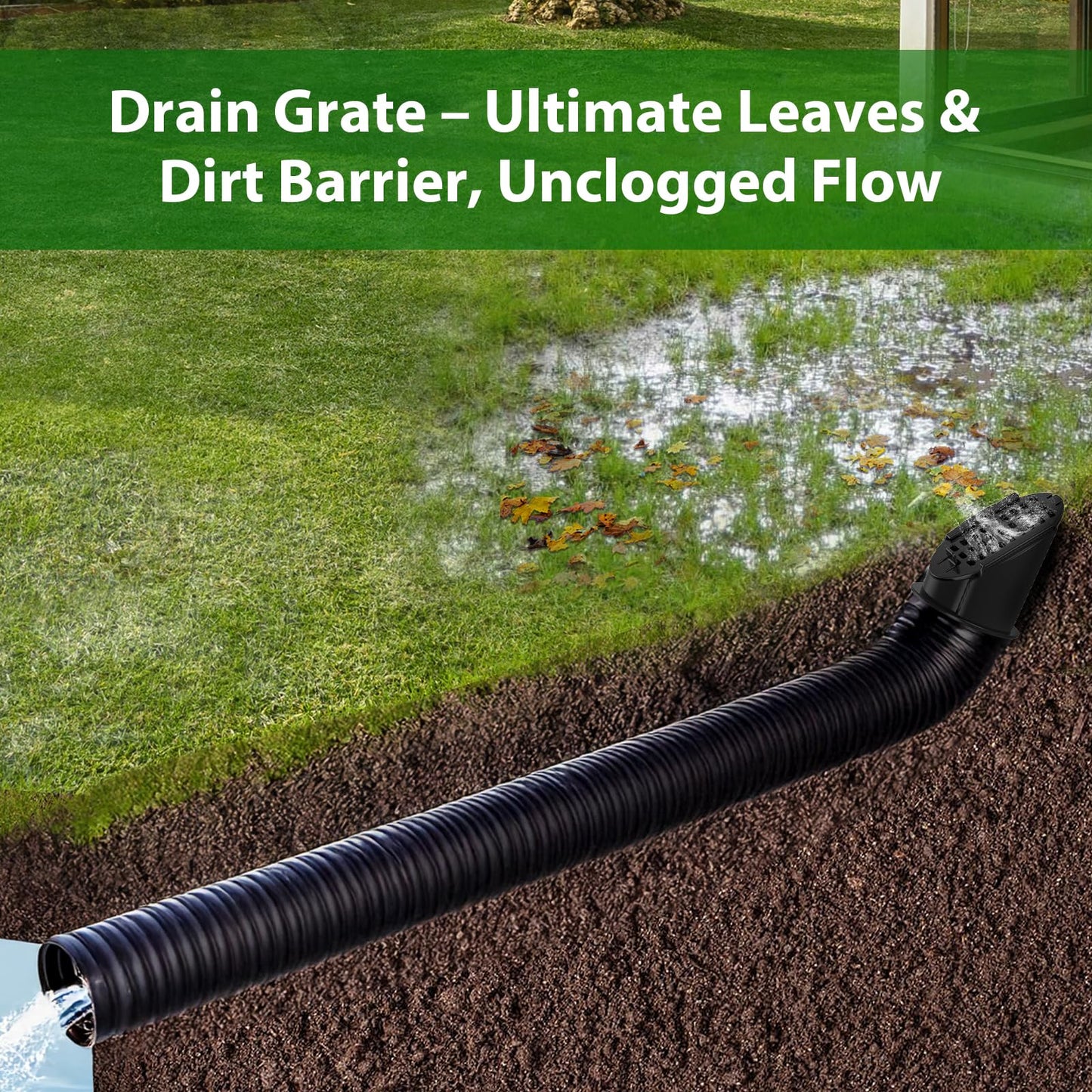 2 Pack 4" Gutter Downspout Extensions, Rain Diverter, Drainage Grate Yard Drain, Drain Emitter for Sump Pump Discharge & Downspout Extensions, Fit 4" SCH 40, 4" SDR 35, 4" Corrugated Pipe-Black