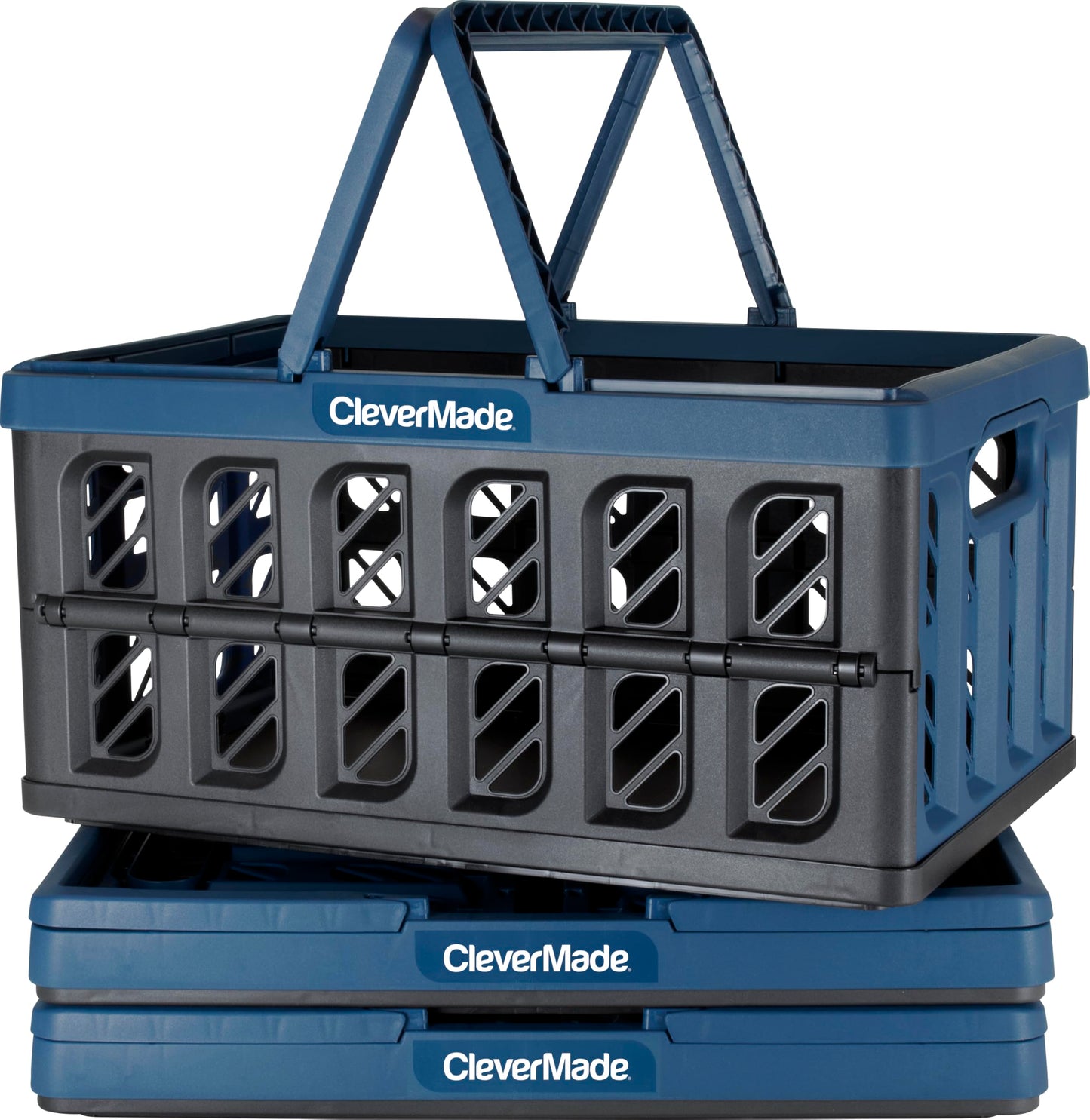 CleverMade Eco Collapsible Shopping Basket with Handles, 24L Ocean, 3 Pack