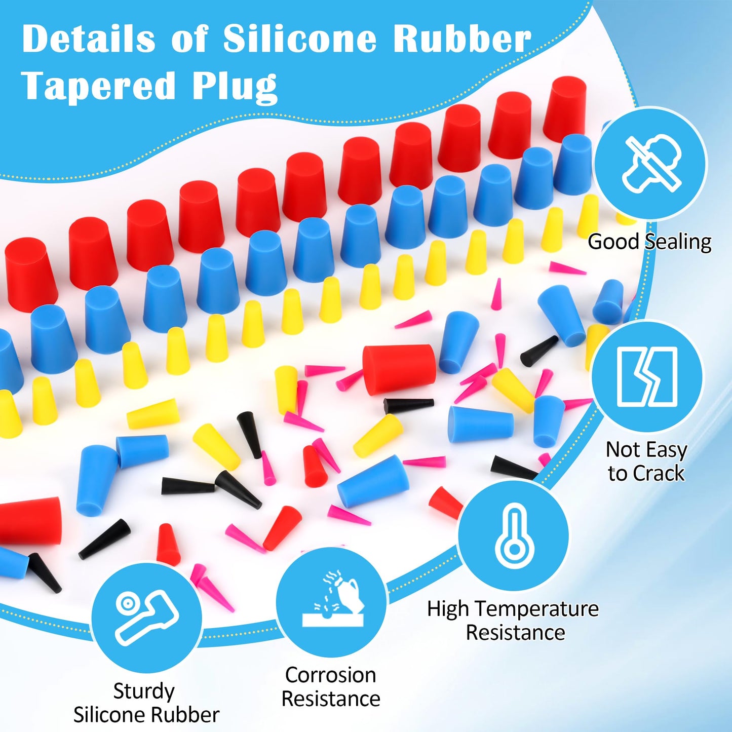 360PCS Silicone Rubber Tapered Plug, Coldairsoap High-Temperature Resistant Rubber Stoppers 8 Size 1/16" to 5/8" for Hole Plugs, Spraying, Coating, Painting Protection (360)