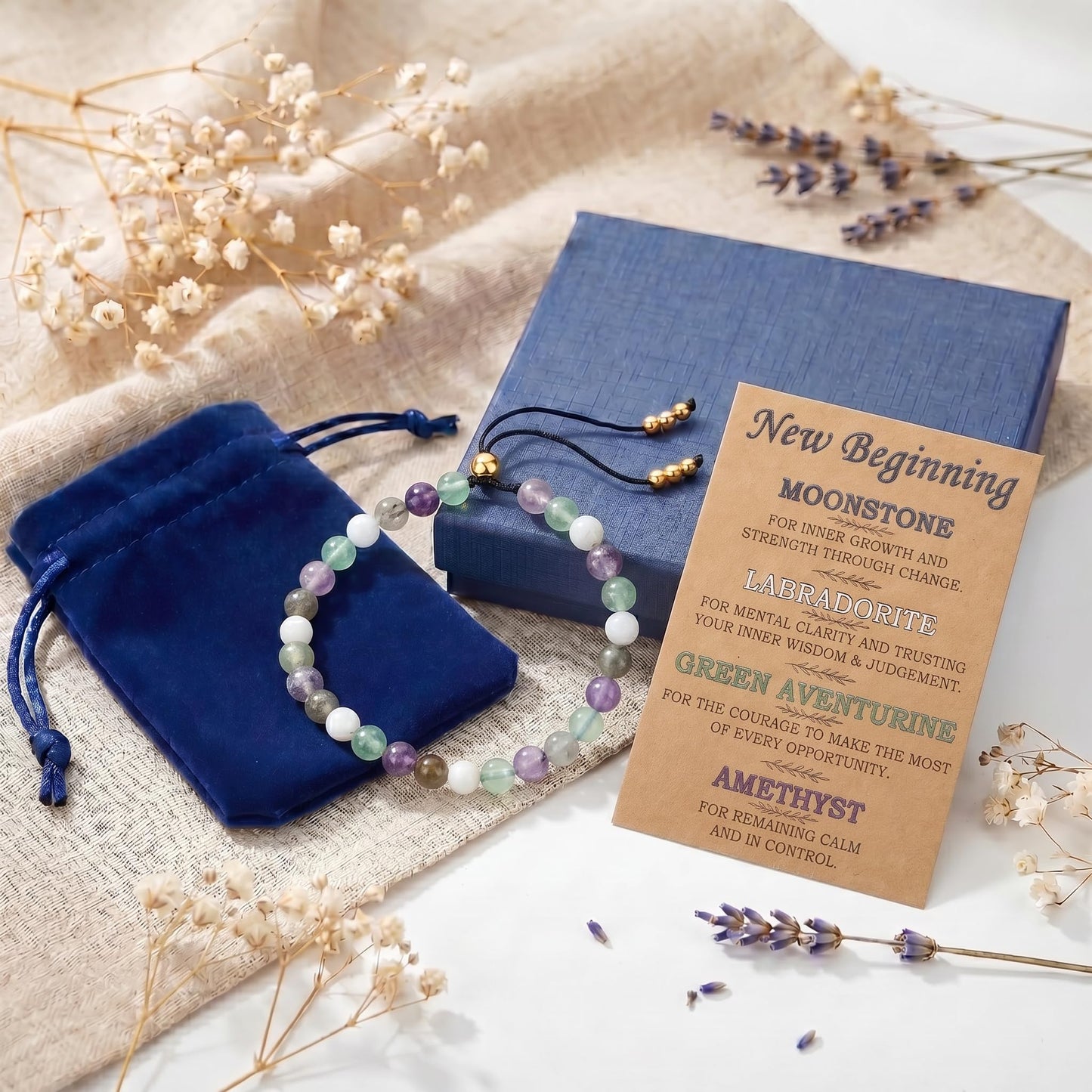 NUKAYAI New Beginnings Bracelet for Women Gifts Graduation Her Crystal Coworker Retirement Goodbye Friend Inspirational Farewell Leaving Housewarming Going Away Divorce Birthday Jewelry Natural Stones