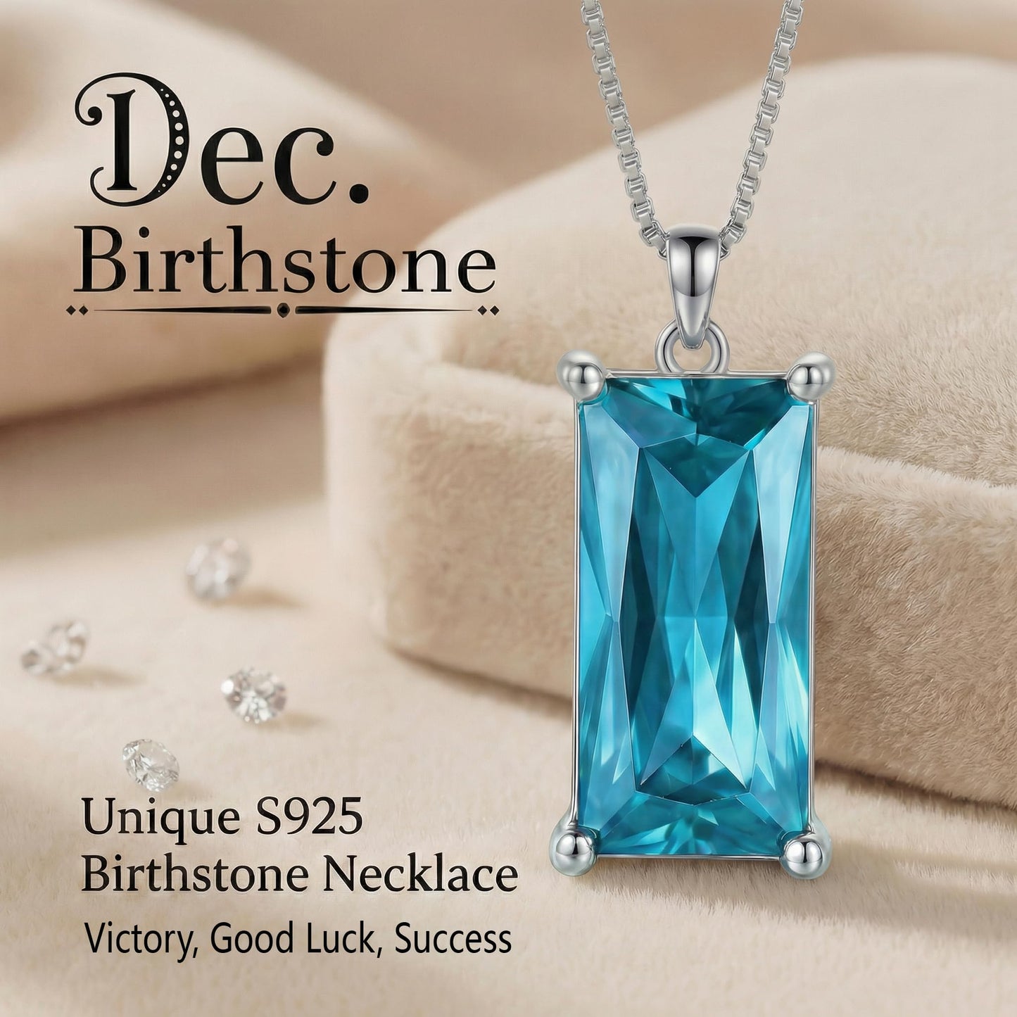 Kuschelkatze 8mm x 16mm Square December Birthstone Turquoise Pendant Necklace – Fashion charming Sterling Silver Gift for women