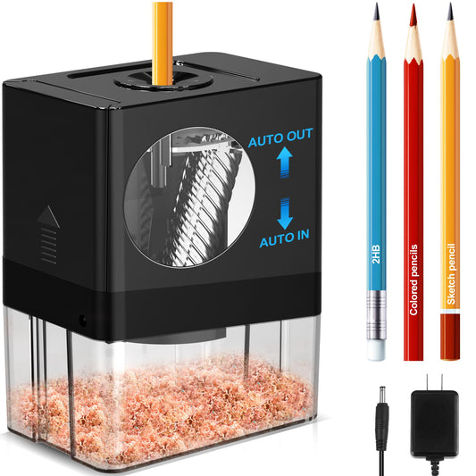 AFMAT Fully Automatic Electric Pencil Sharpener, Small Colored Pencil Sharpener, Hands Free Pencil Sharpeners for 8mm Pencils, Good for Artists, Kids Friendly, Battery Operated PSA8