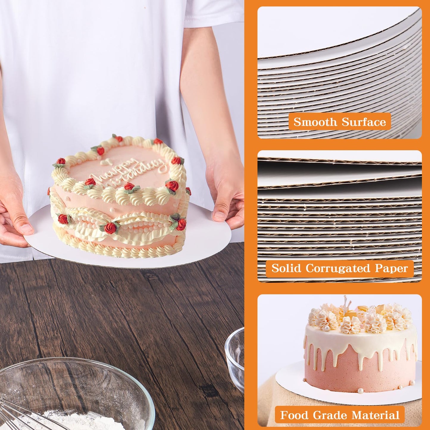 PFAMKEER 40 Pcs Cake Boards,White Cake Boards 9 Inch Round,Food Grade Cardboard Cake Rounds,Disposable Cake Plates,9 Inch Cake Board,Waterproof and Oil proof Cake Base Cake Tray Cake Pizza Circles