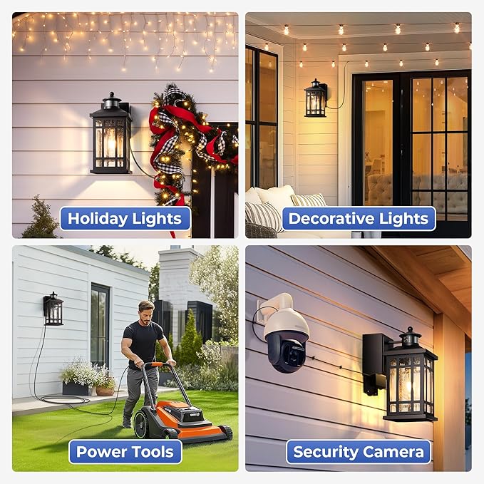 Motion Sensor Outdoor Lights with GFCI Outlet, 2-Pack ORB Dusk to Dawn Outdoor Lights, 5 Lighting Modes Exterior Light Fixture for House Front Door Patio Garage, Brightness Distance Adjustable
