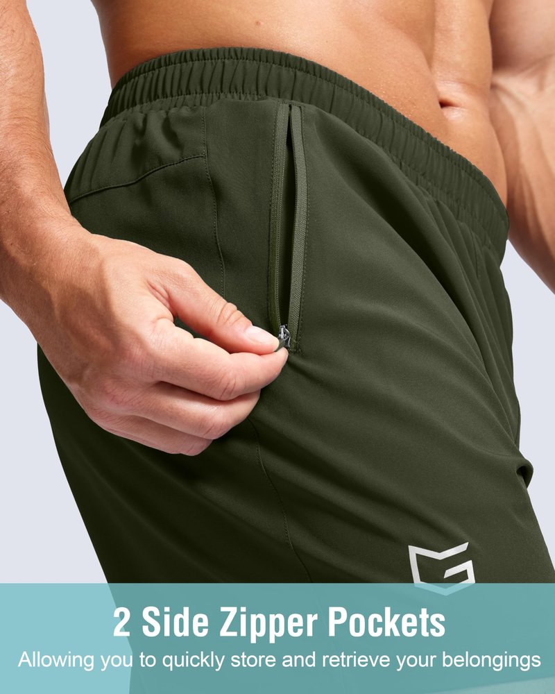G Gradual Men's Athletic Running Shorts with Zipper Pockets Quick Dry 7"/ 5"/ 9" Workout Gym Shorts for Basketball Hiking(Olive,9M)