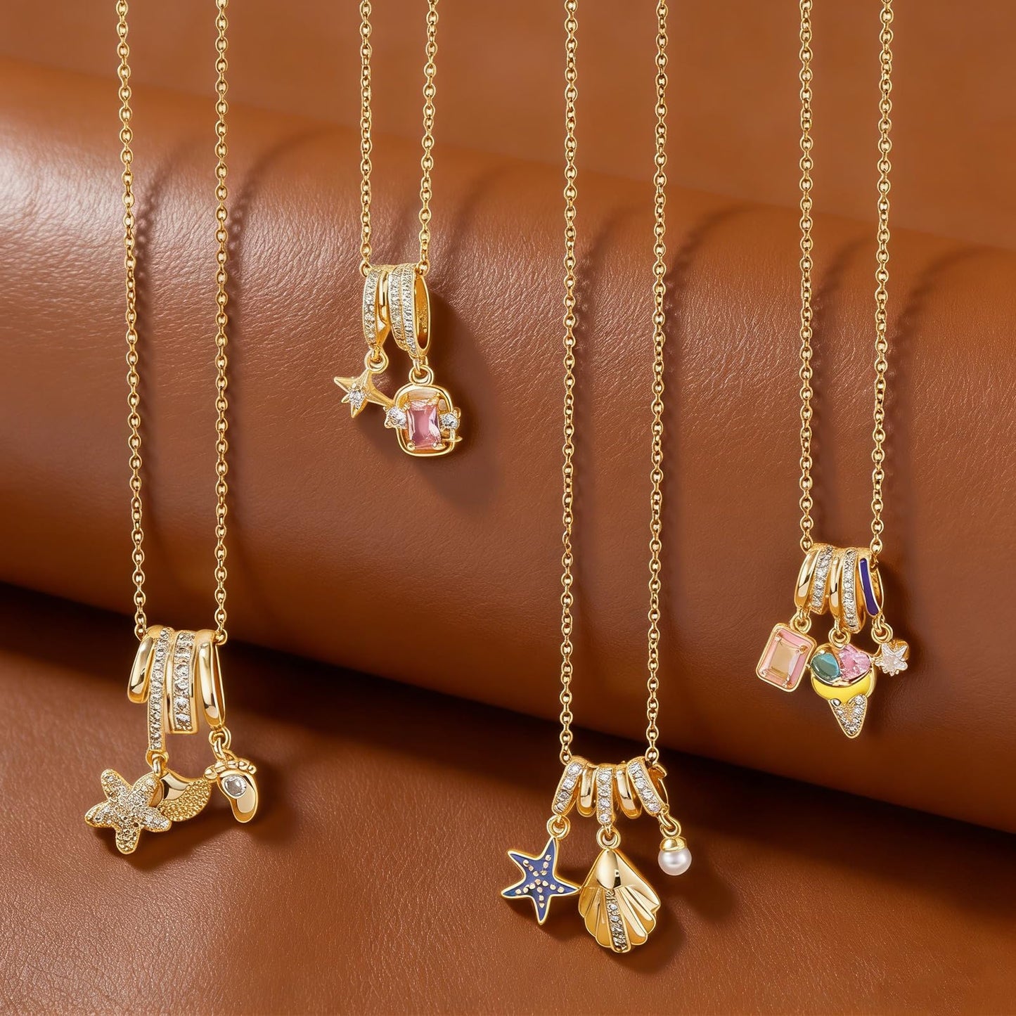 crataly Colorful Enamel Ice Cream Necklace For Women-Gold Plated CZ Star And Square Multi-Pendant Summer Jewelry For Valentines Day Mother's Day Christmas Birthday Gifts