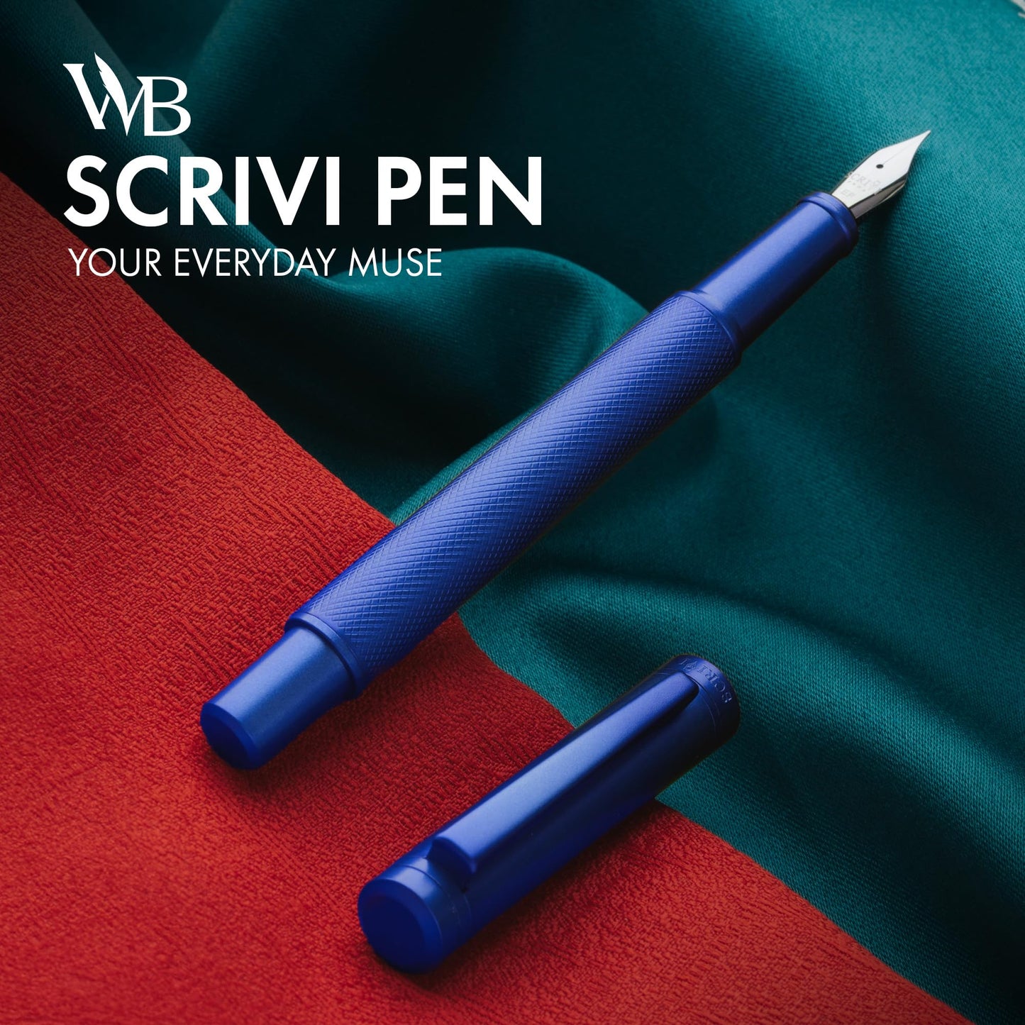 SCRIVI PENS Luxury Fountain Pen Set-[Blue] Fountain Pens for Writing - Smooth Extra Fine Nib - Includes Refillable Ink Converter, 5 Ink Cartridges [Black & Blue], Gift Box - Elegant Calligraphy