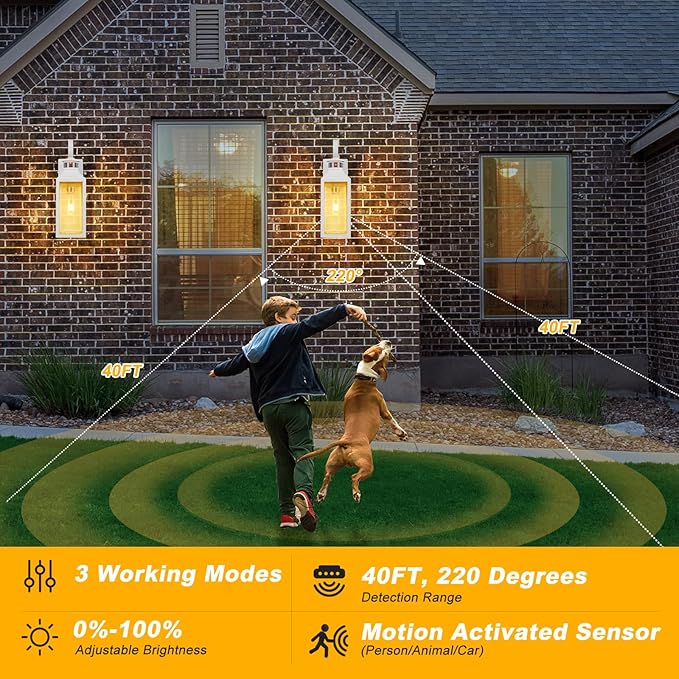 16" Motion Sensor Outdoor Wall Lights 2 Pack - White Dusk to Dawn Outdoor Lighting Wall Mount, Modern Exterior Light Fixtures, Waterproof Outside Lamps for House, Garage