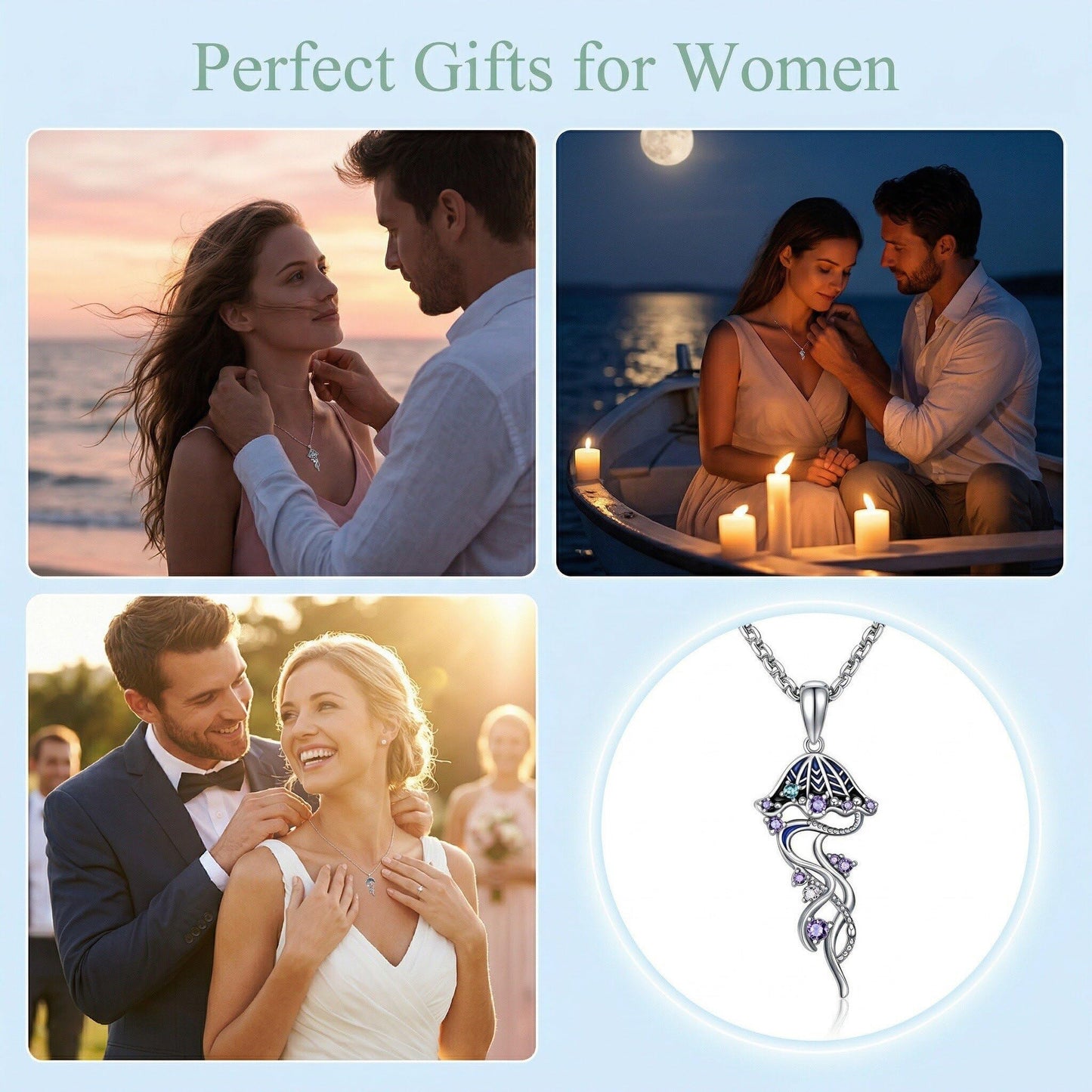 LUANIOL Jellyfish Necklace 18K White Gold Plated Ocean Necklace Sea Jellyfish Jewelry Gifts for Women Mom