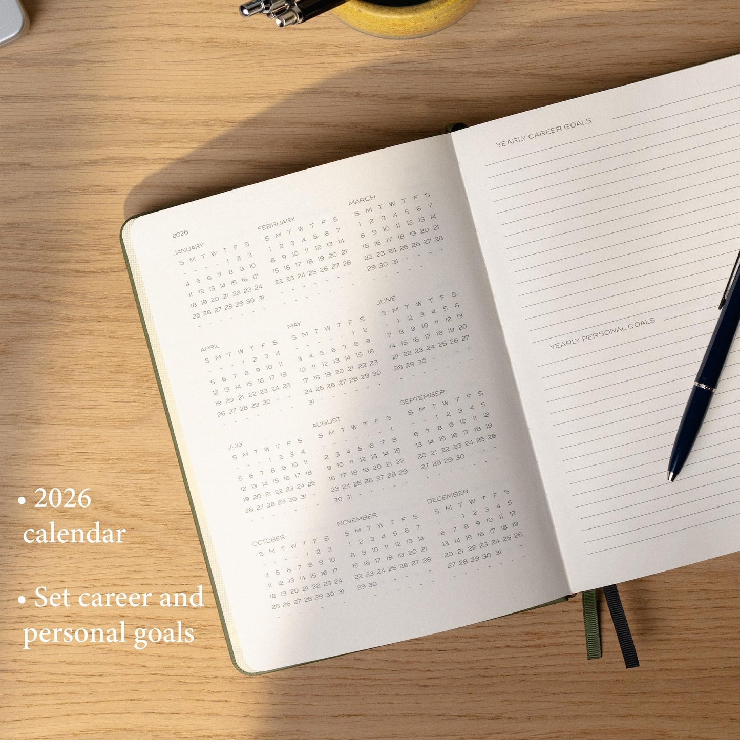 Anecdote 2026 Planner: 52 Week Daily Planner, Yearly, Monthly & Weekly Workflow for Planning Your Success – Vegan Leather Hardcover, Start Anytime & Achieve your Goals - Olive Green